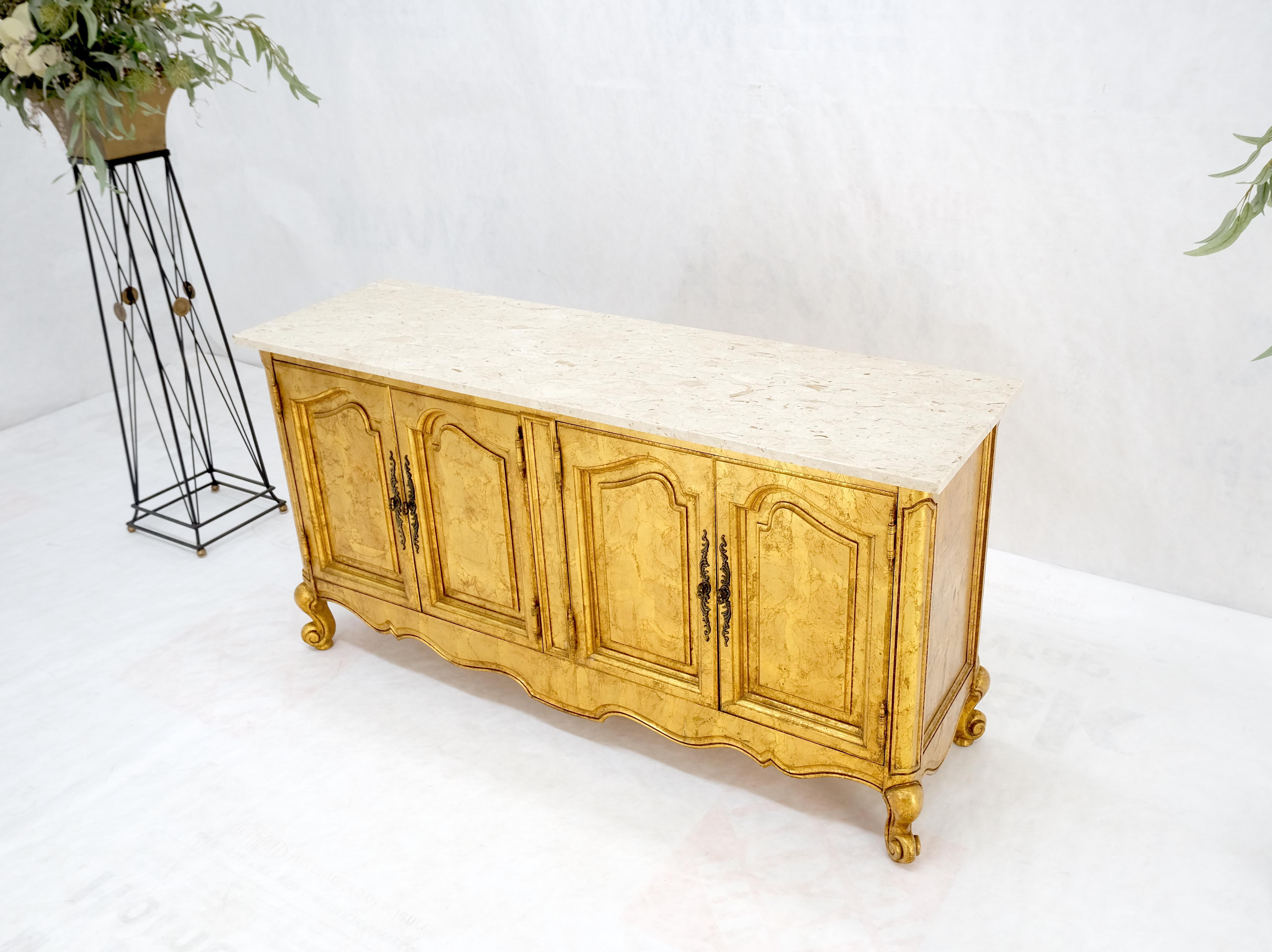 20th Century Gold Gilt Finished Back Marble Top Double Door Server Credenza Dresser MINT! For Sale