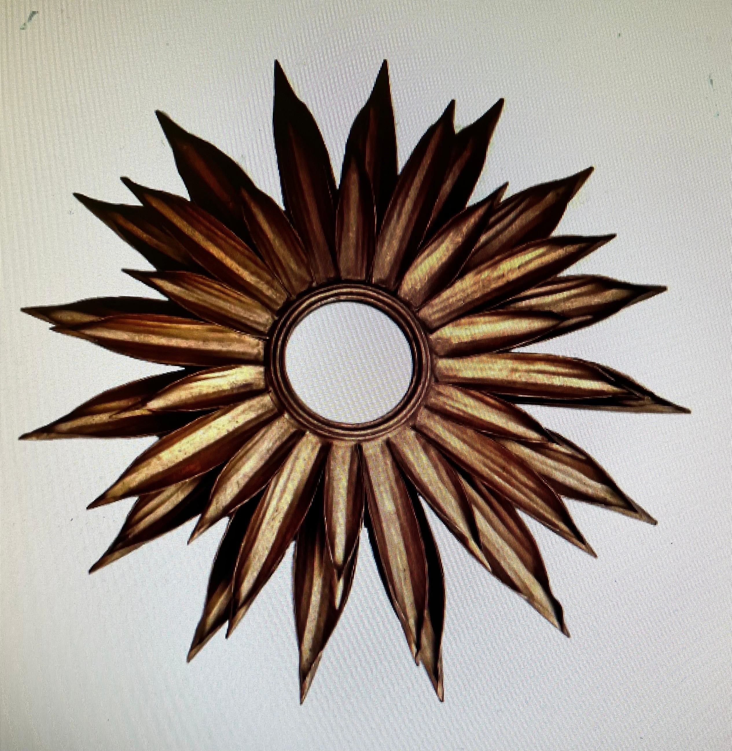 Modern Gold Gilt French Sunburst / Sunflower Flower Mirror