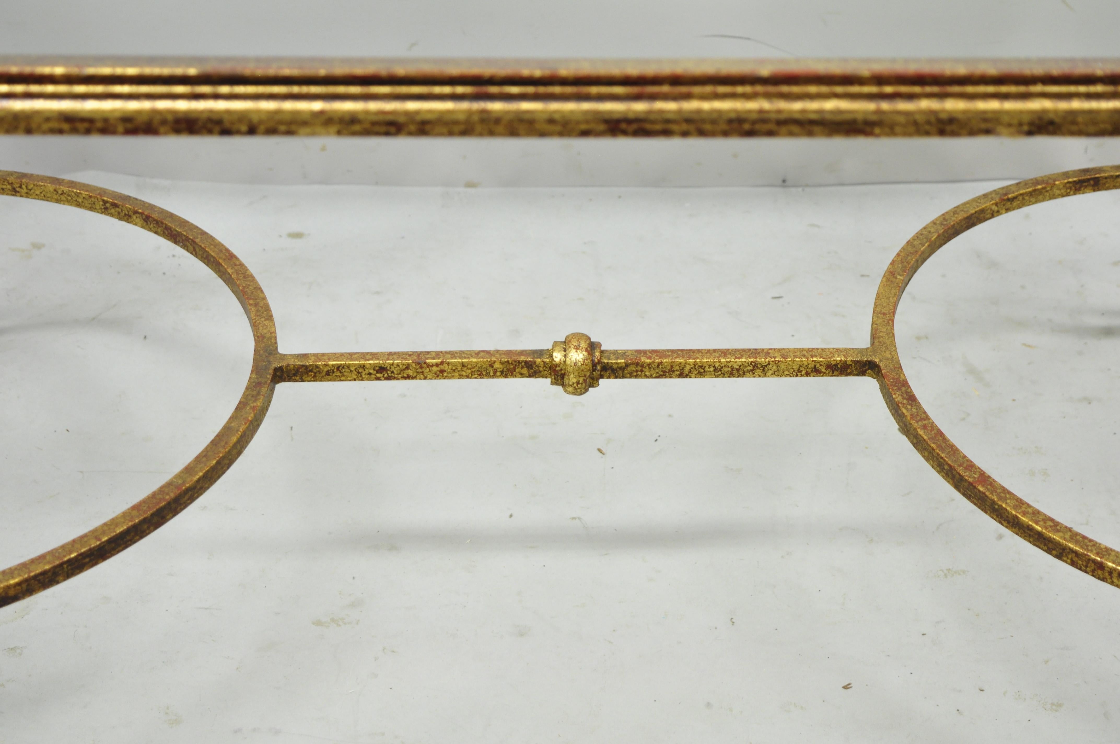 Gold Gilt Iron Glass Top Italian Hollywood Regency Rectangular Coffee Table In Good Condition In Philadelphia, PA