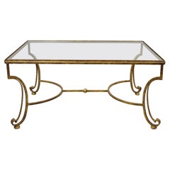 Gold Gilt Iron Glass Top Italian Hollywood Regency Rectangular Coffee Table
