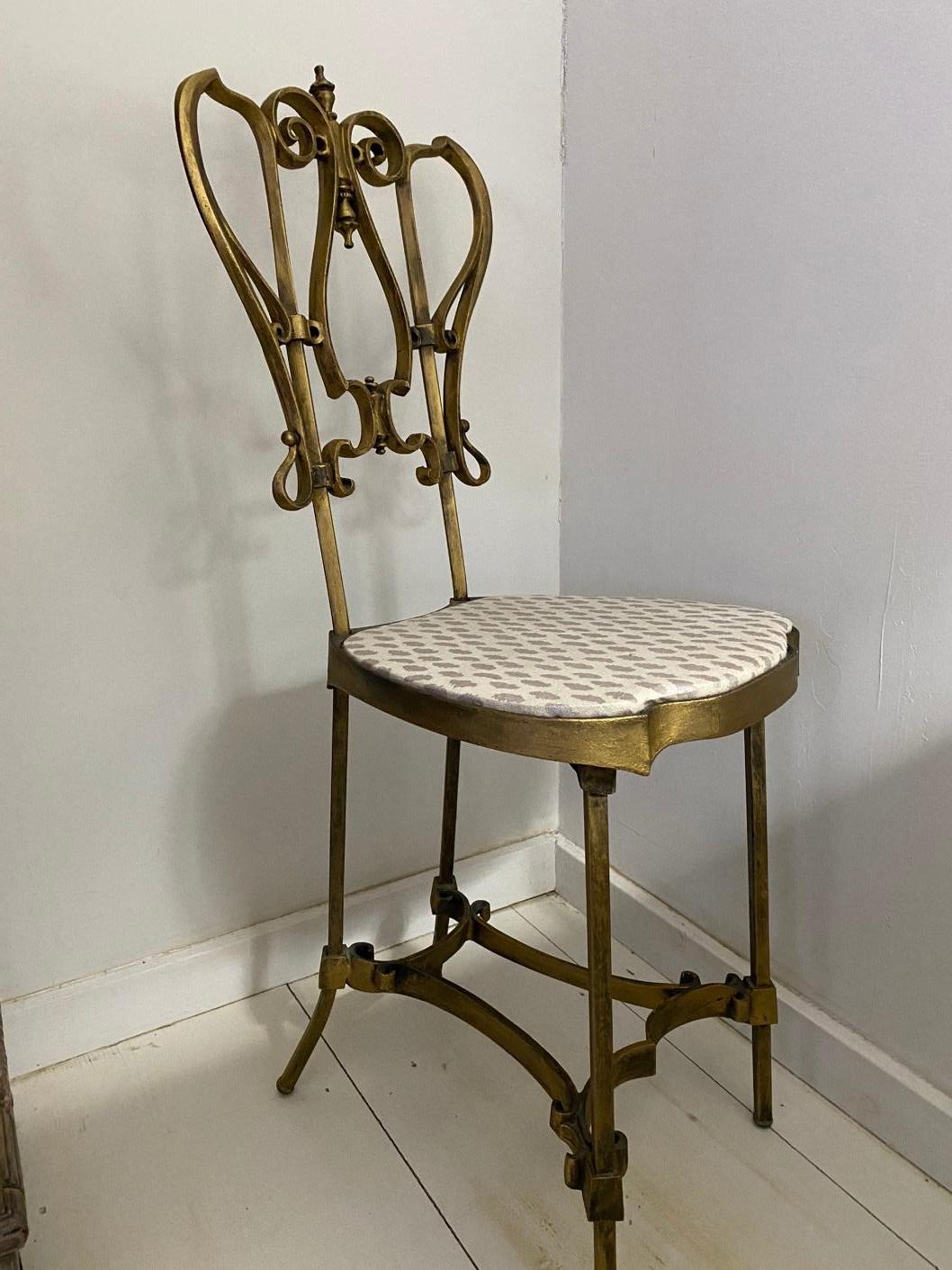 Hollywood Regency Gold Gilt Iron Vanity Chair For Sale