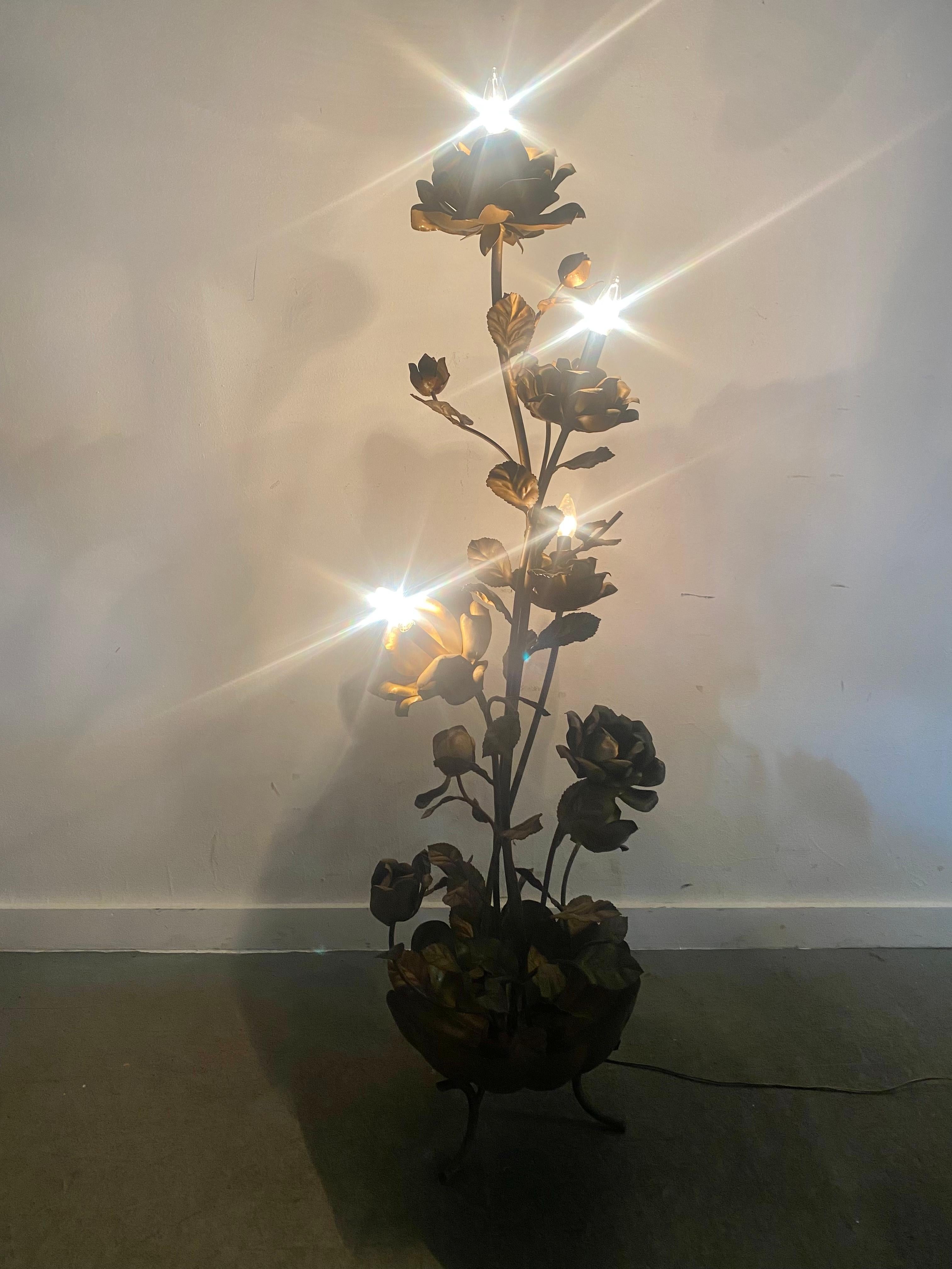Gold Gilt Italian Regency Flower Floor Lamp / Sculpture by Banci Firenze For Sale 5