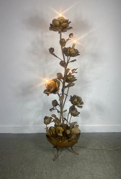 Gold Gilt Italian Regency Flower Floor Lamp / Sculpture by Banci Firenze
