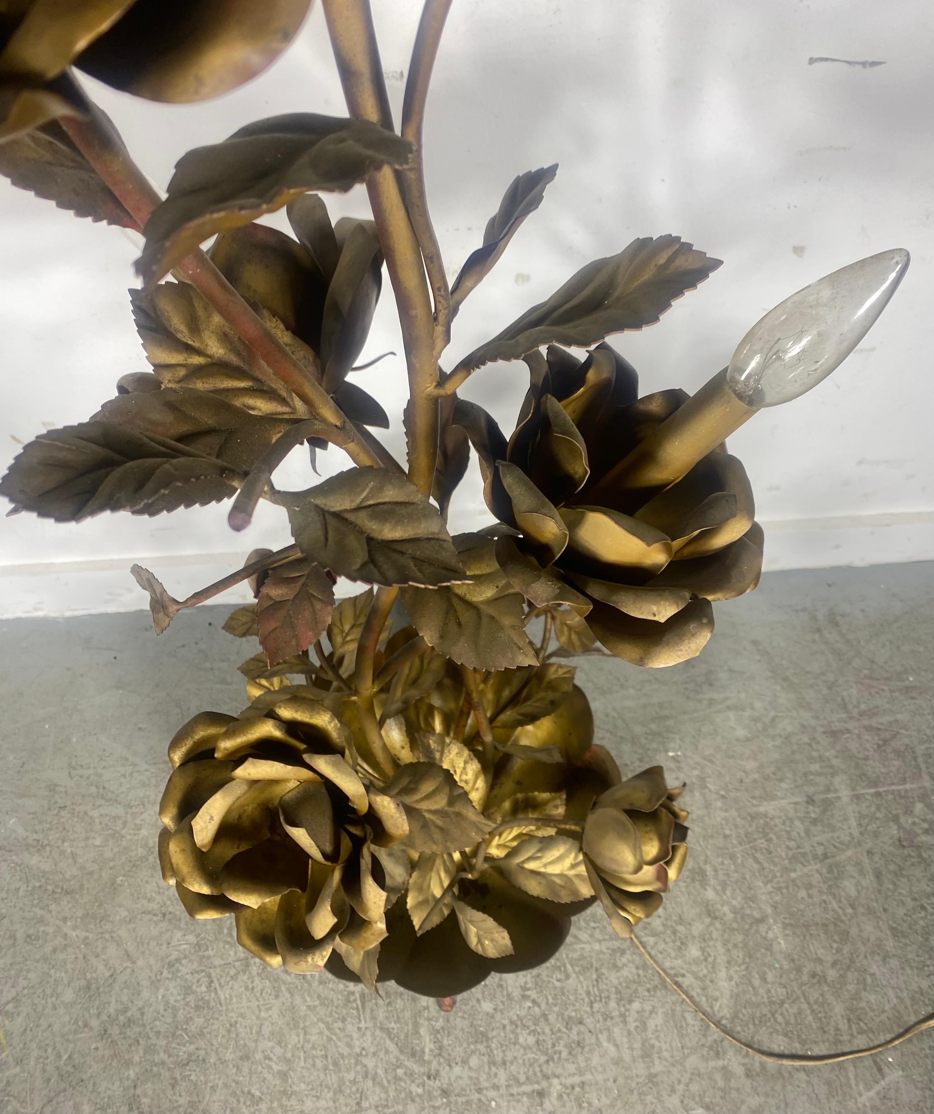 Metal Gold Gilt Italian Regency Flower Floor Lamp / Sculpture by Banci Firenze For Sale