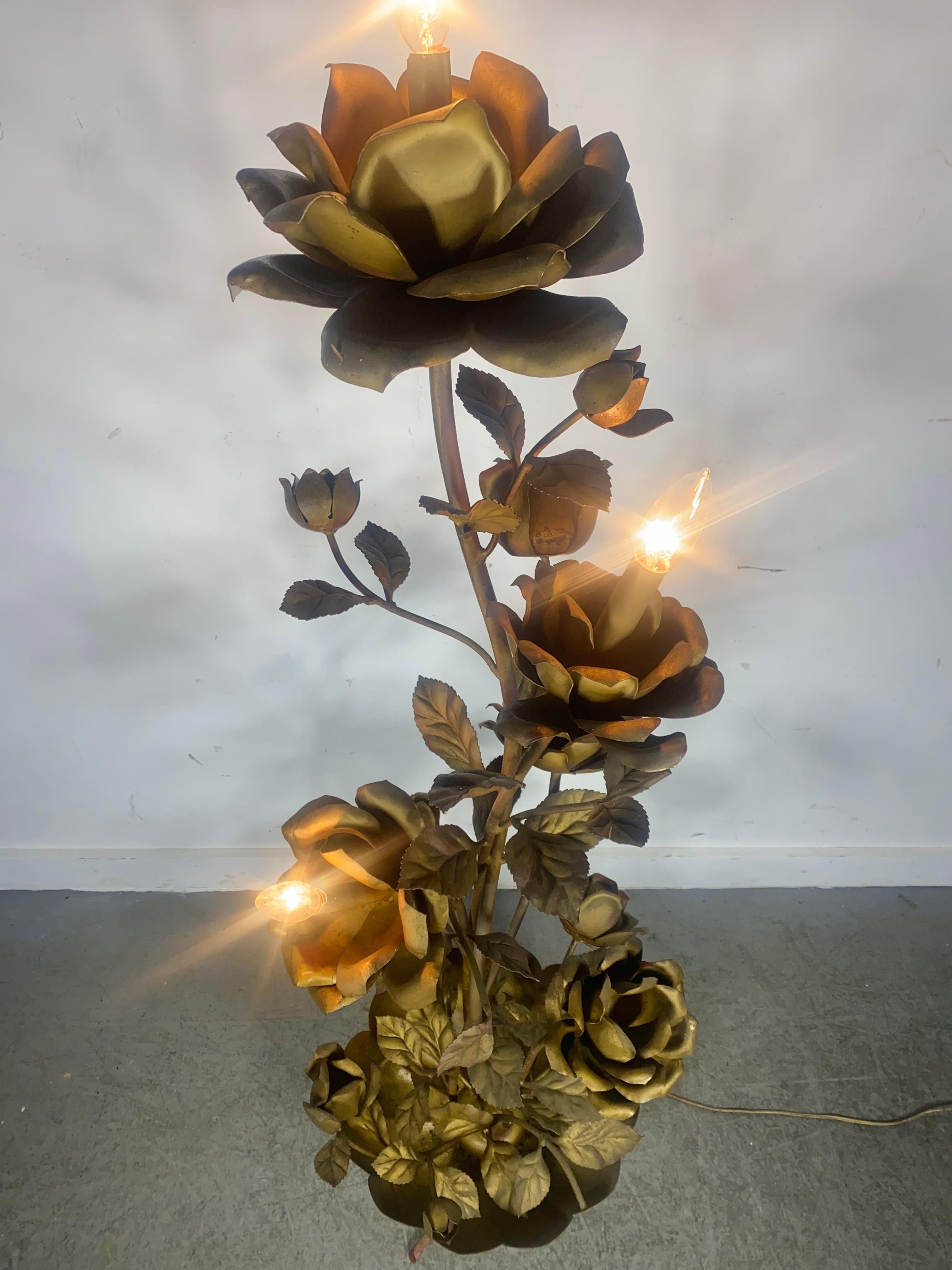 Gold Gilt Italian Regency Flower Floor Lamp / Sculpture by Banci Firenze For Sale 3