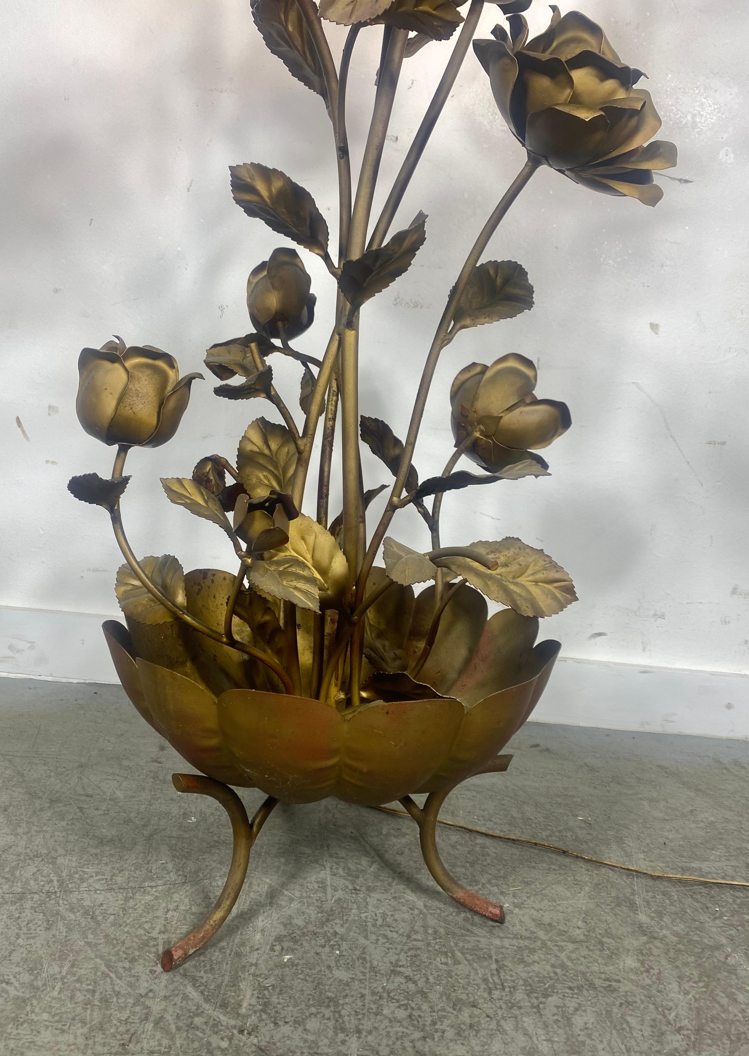 Gold Gilt Italian Regency Flower Floor Lamp / Sculpture by Banci Firenze For Sale 4
