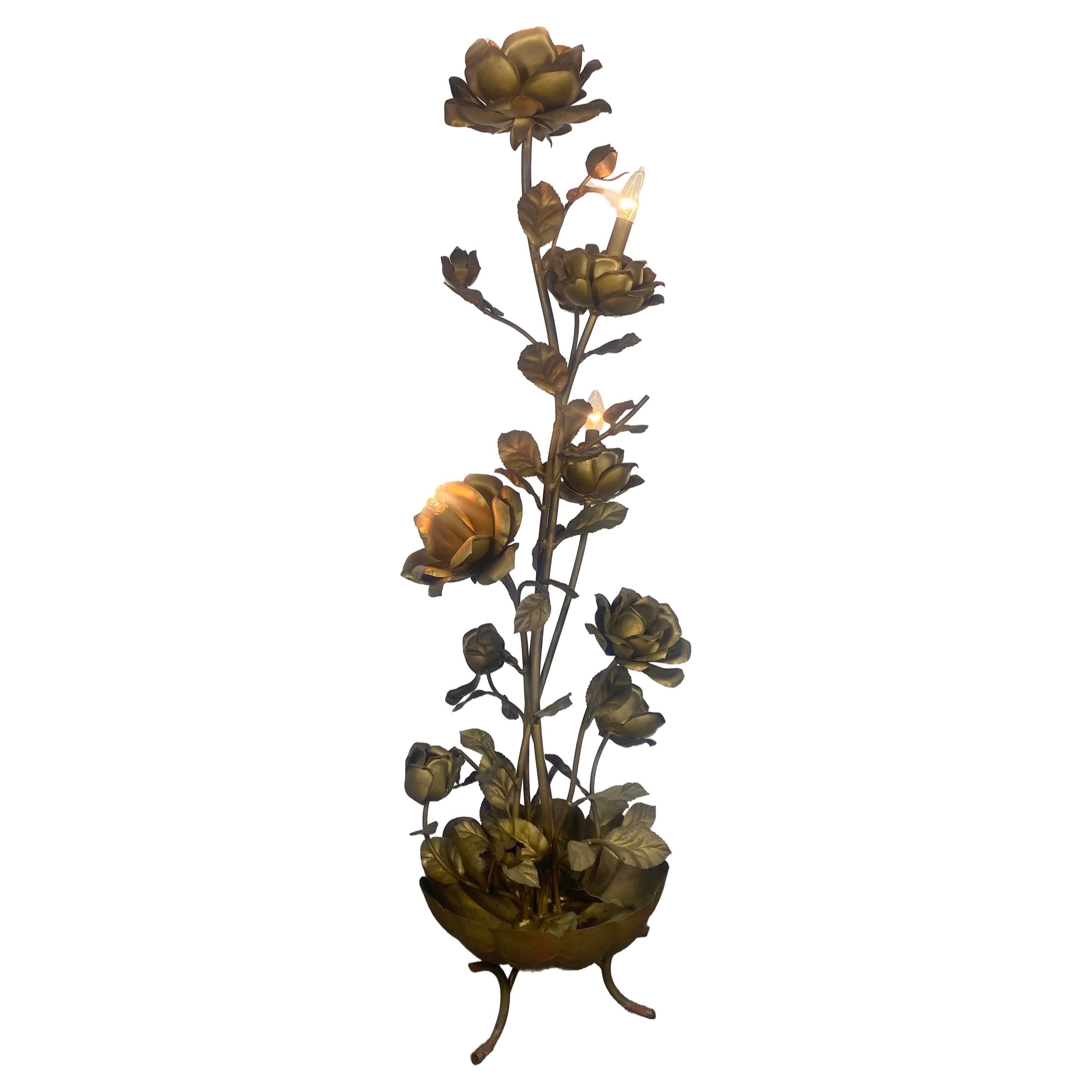 Gold Gilt Italian Regency Flower Floor Lamp / Sculpture by Banci Firenze For Sale