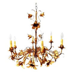 Gold Gilt Italian Tole Lily Six-Light Chandelier