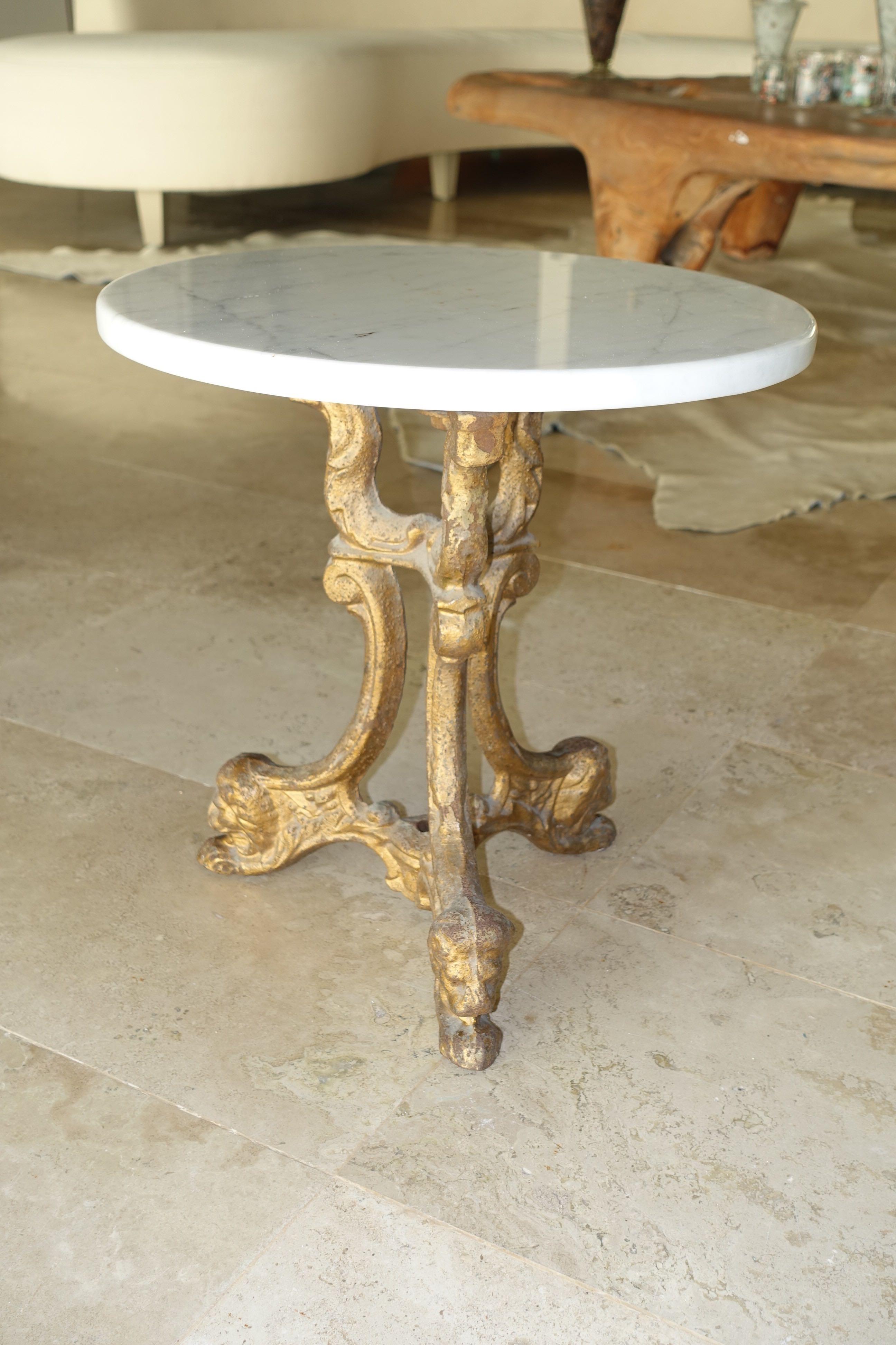French Gold Gilt Metal Cocktail Table, White Marble Top, France, 1920s