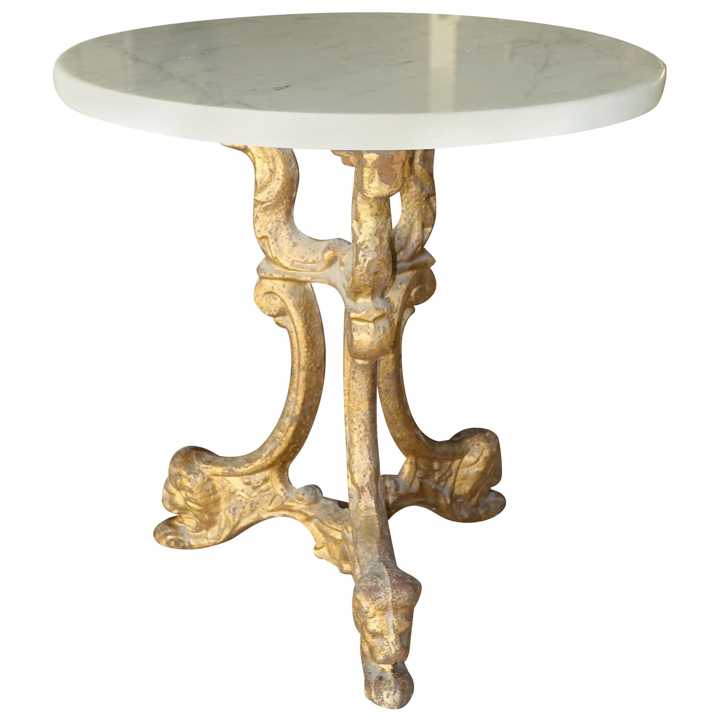 Gold Gilt Metal Cocktail Table, White Marble Top, France, 1920s