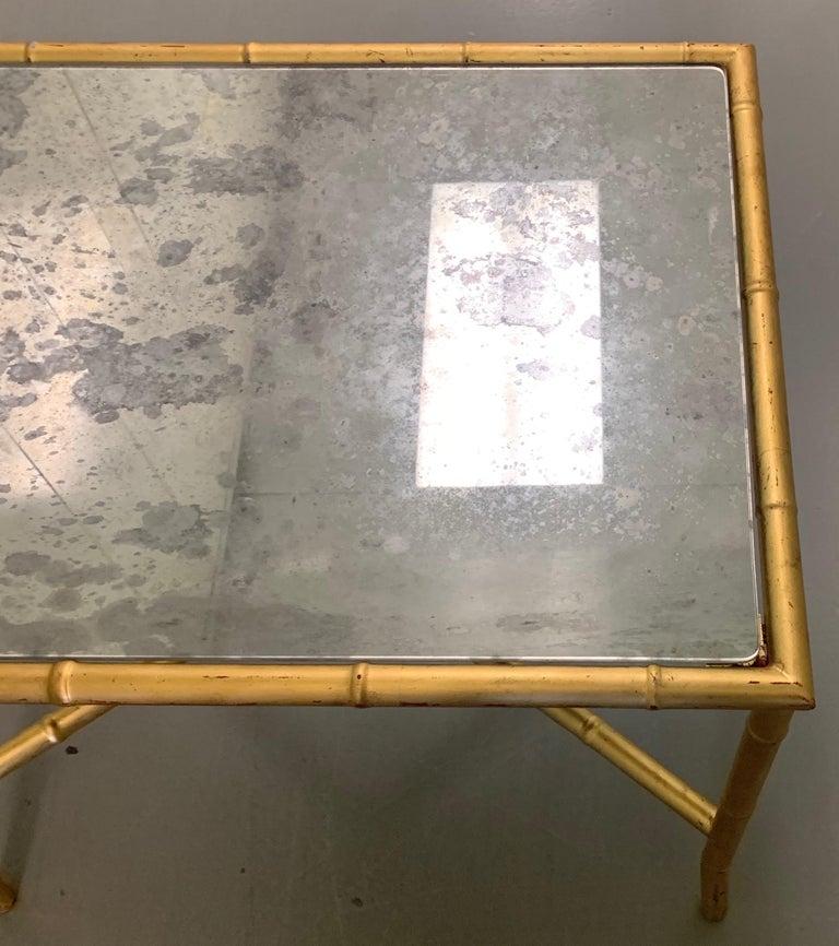 American Gold Gilt Metal Faux Bamboo and Mirror Side Table