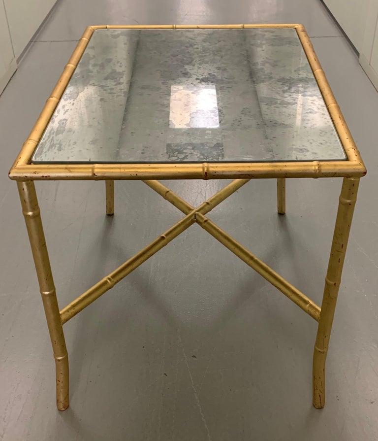 Painted Gold Gilt Metal Faux Bamboo and Mirror Side Table