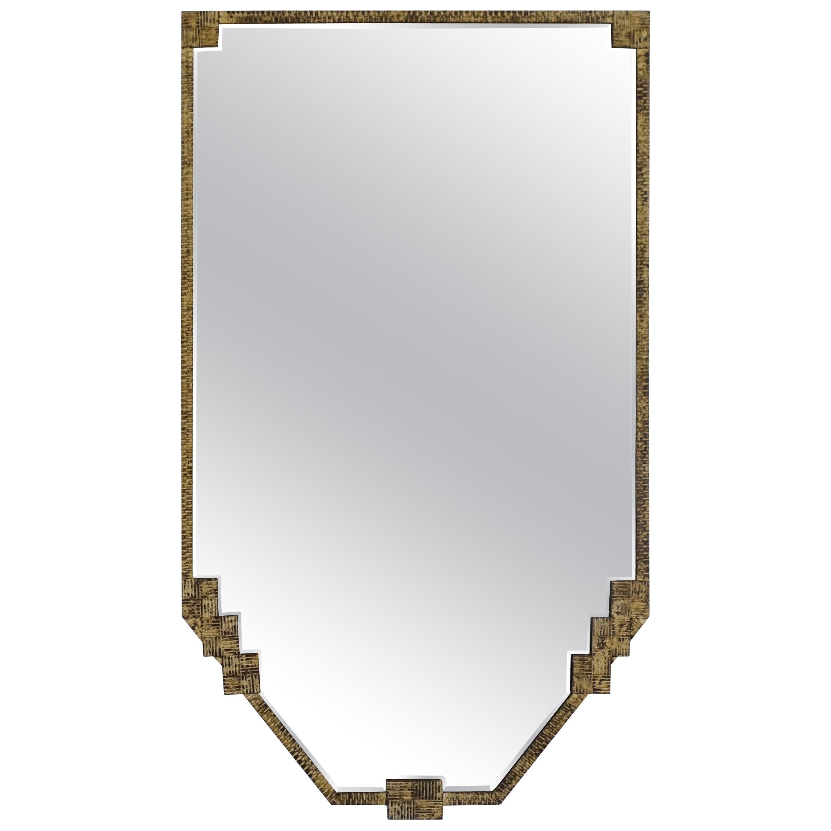 Gold Gilt Metal Framed Shield Shape Mirror, France, 1930s