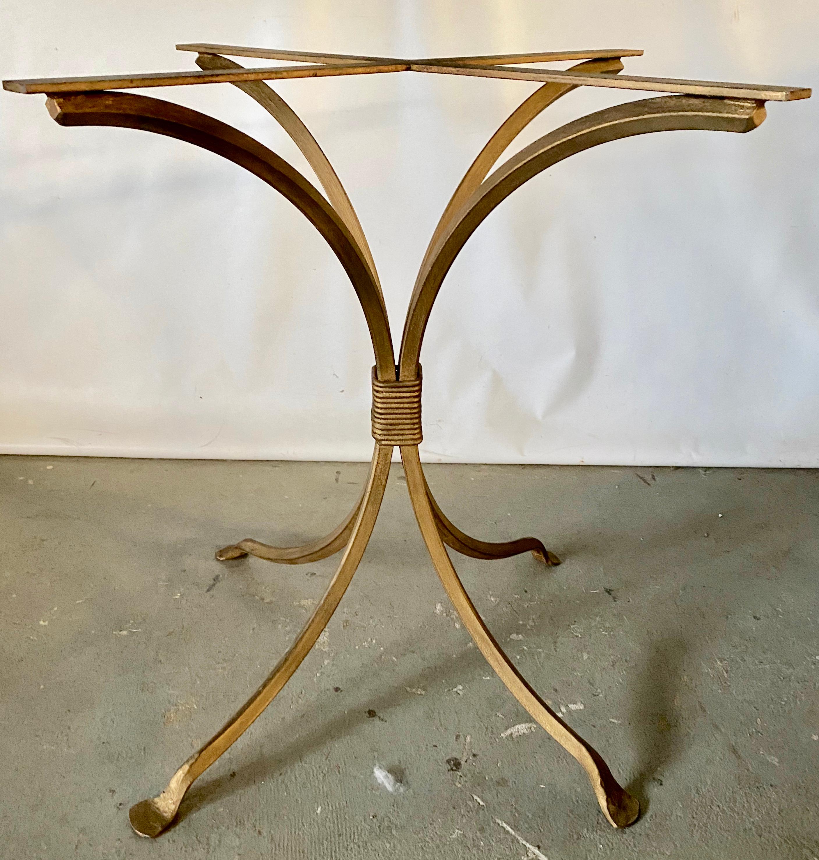 Highly stylish gold gilt metal dinging table base. Perfect for the garden, kitchen table, or dining room table. Top and base can be sold separately so you can add your own glass, stone or wood table top. Table base $2400/Table top 2300. Table base