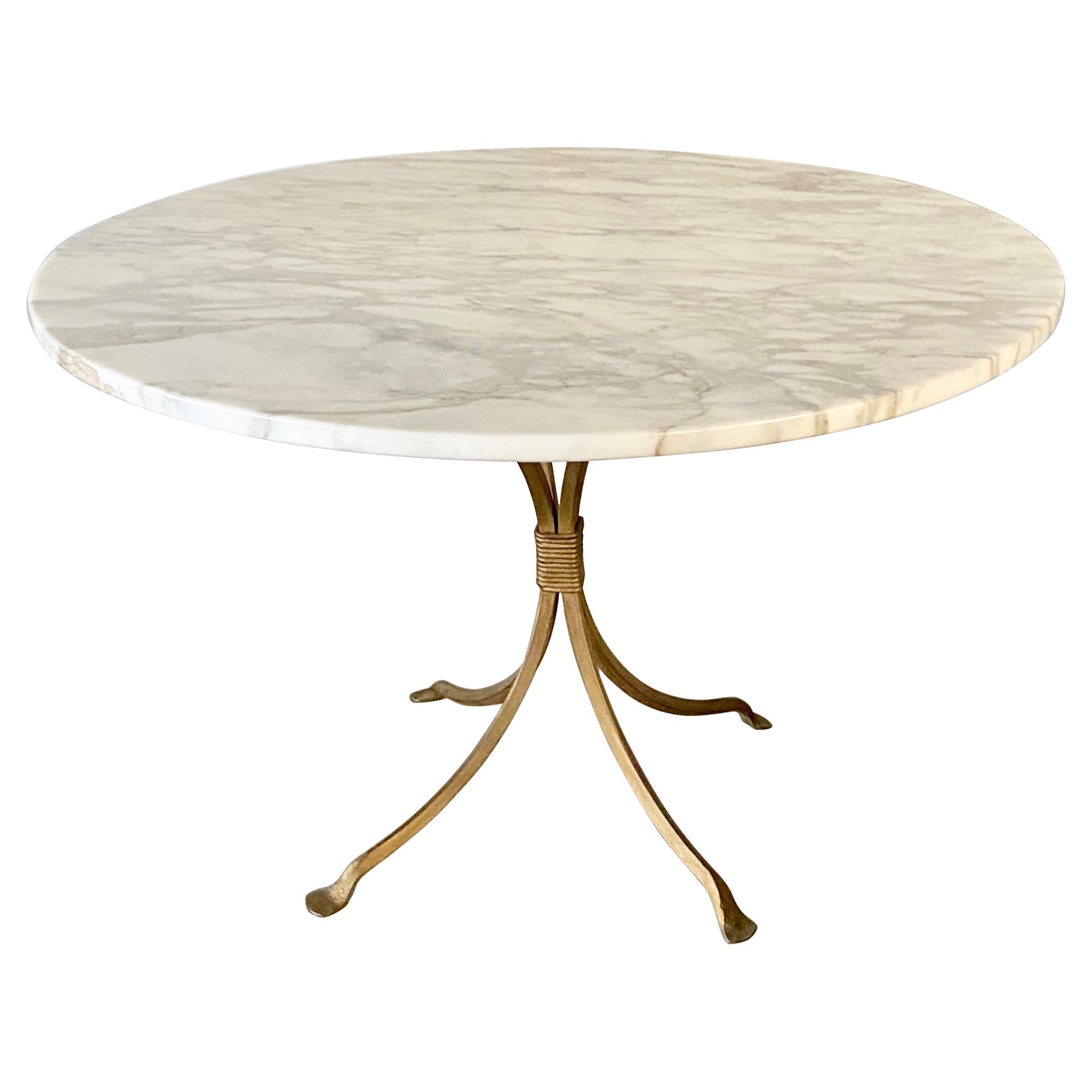 Gold Gilt Metal Garden Table Base with Round Marble Top