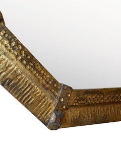 Gold Gilt Metal Octagonal Mirror with Hammered Design, Spain, 1950s