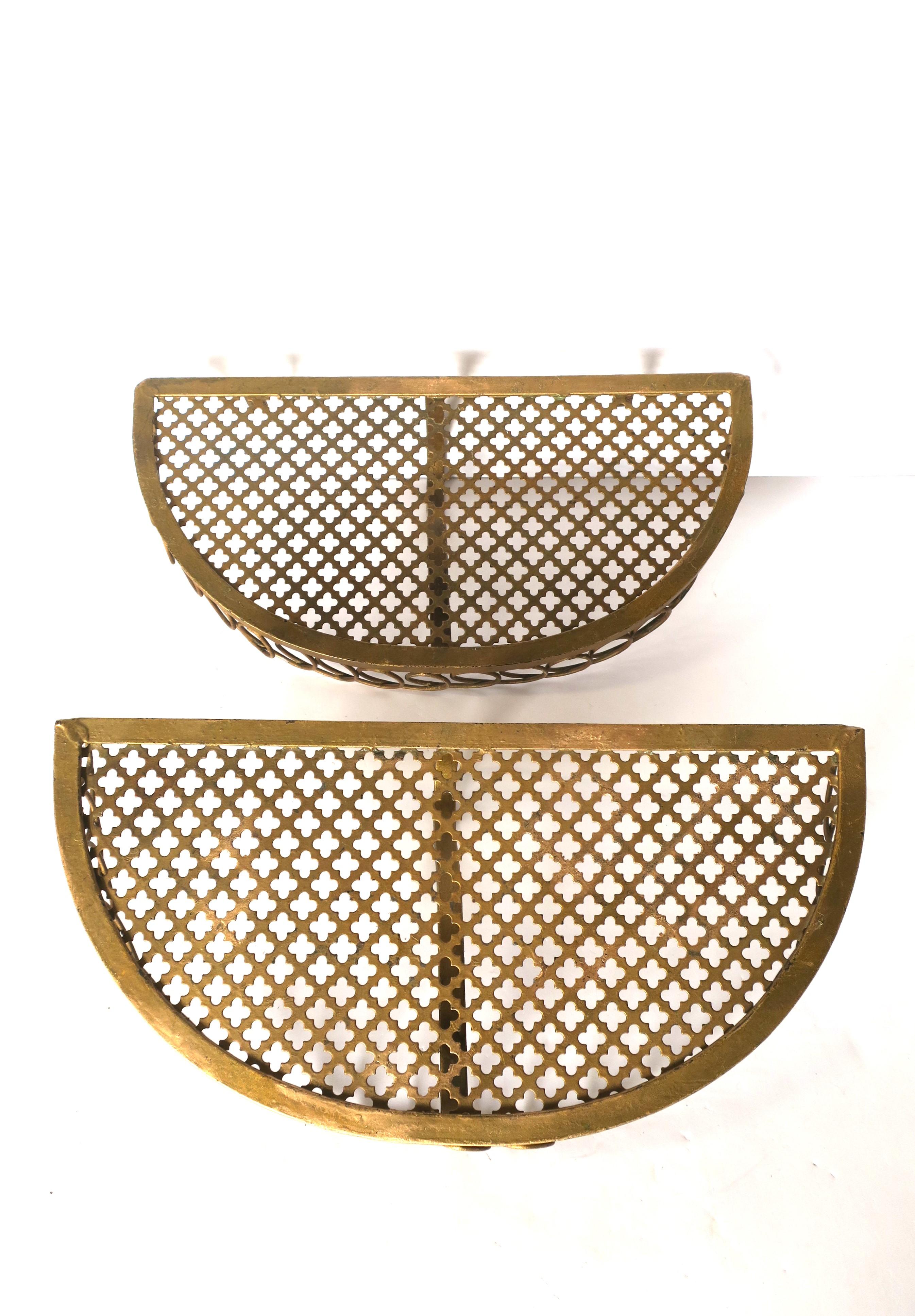 Gold Gilt Metal Wall Shelves Brackets, Pair In Good Condition For Sale In New York, NY
