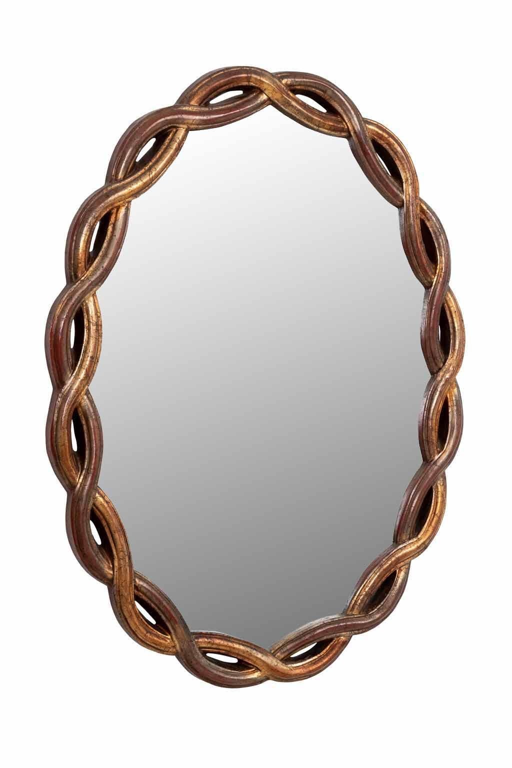 Gold Gilt Oval Mirror with openwork frame. Wire on back for hanging