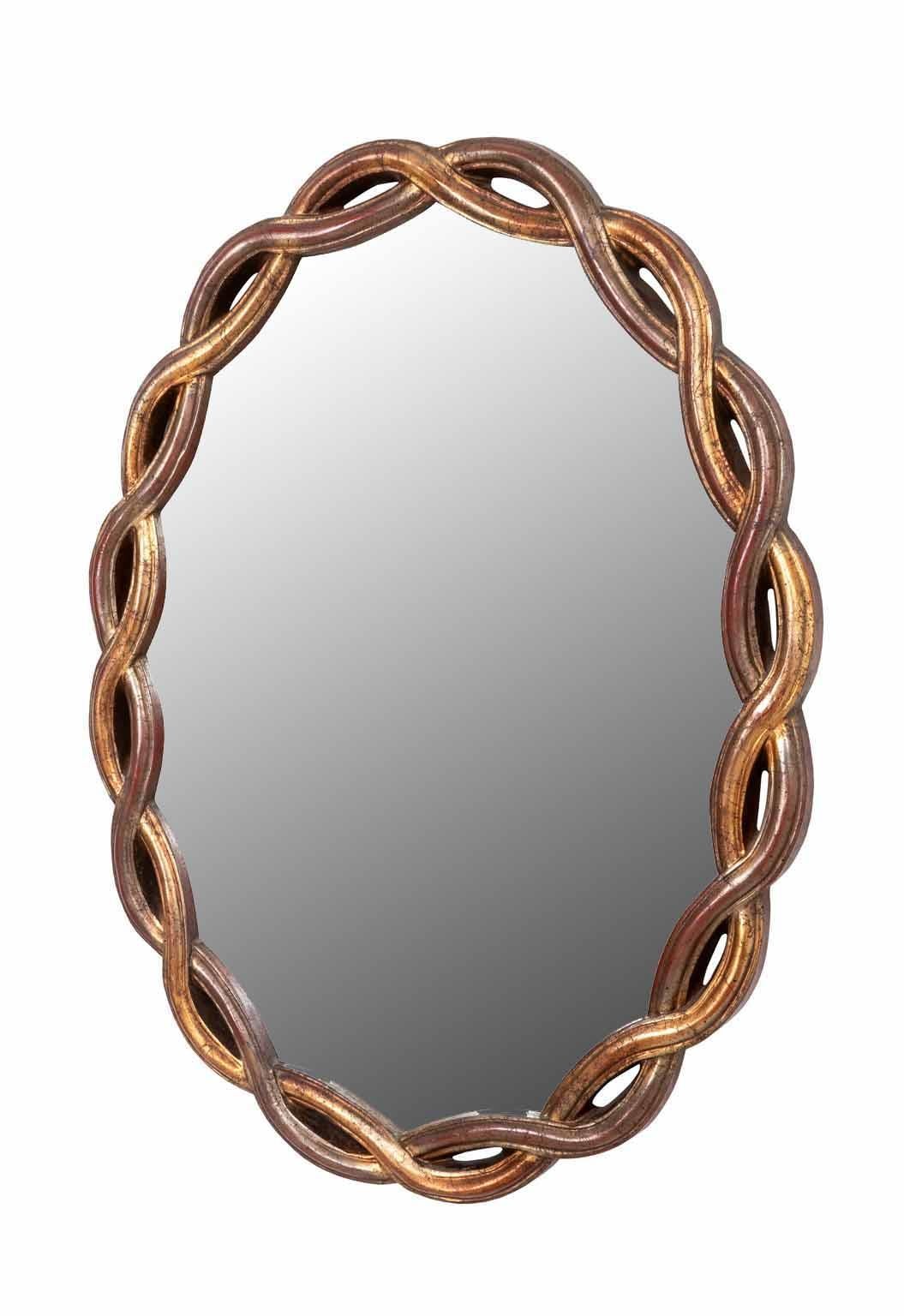 Hollywood Regency Gold Gilt Oval Mirror For Sale