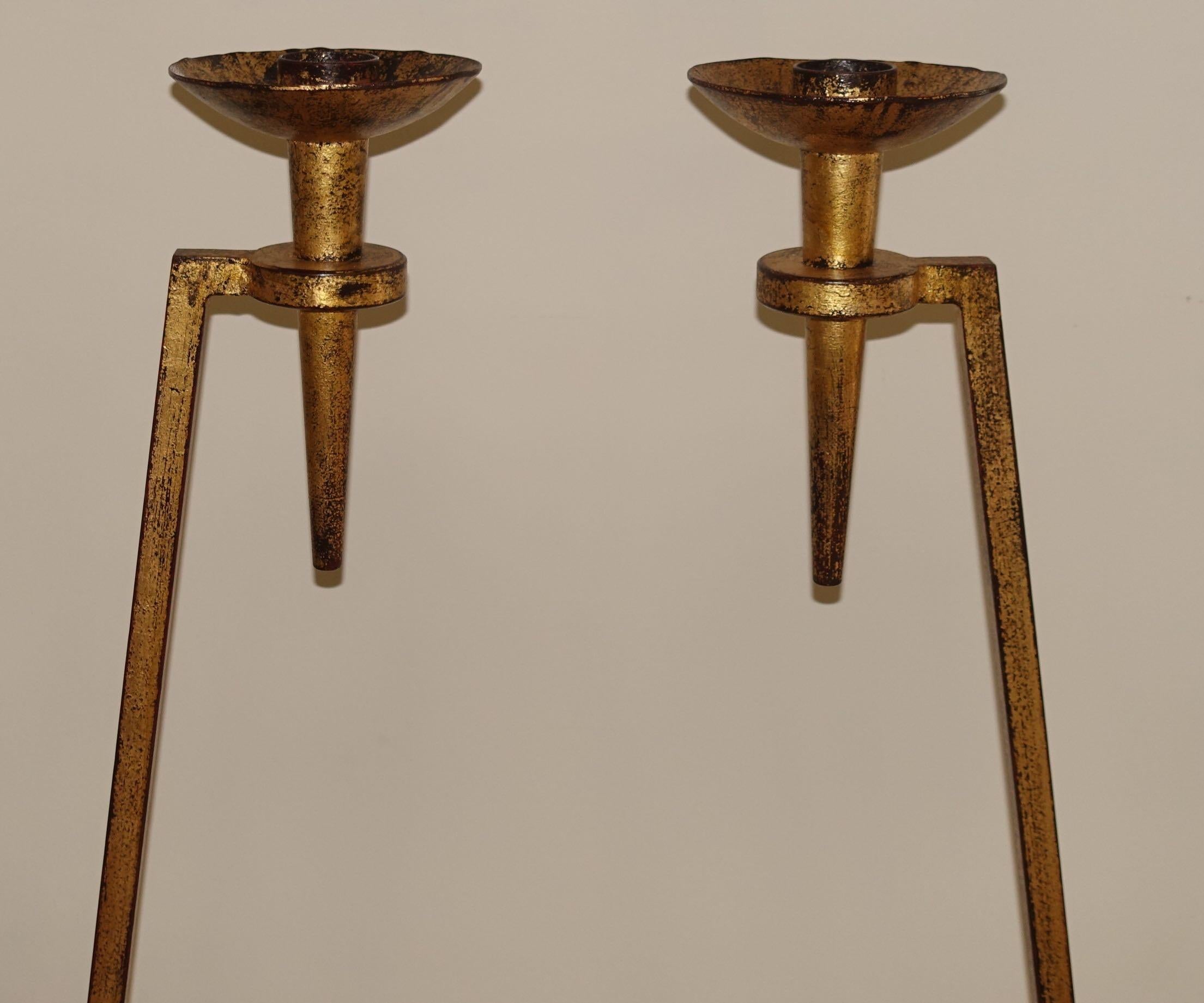 French Gold Gilt Pair Standing Torchères, France, 1940s