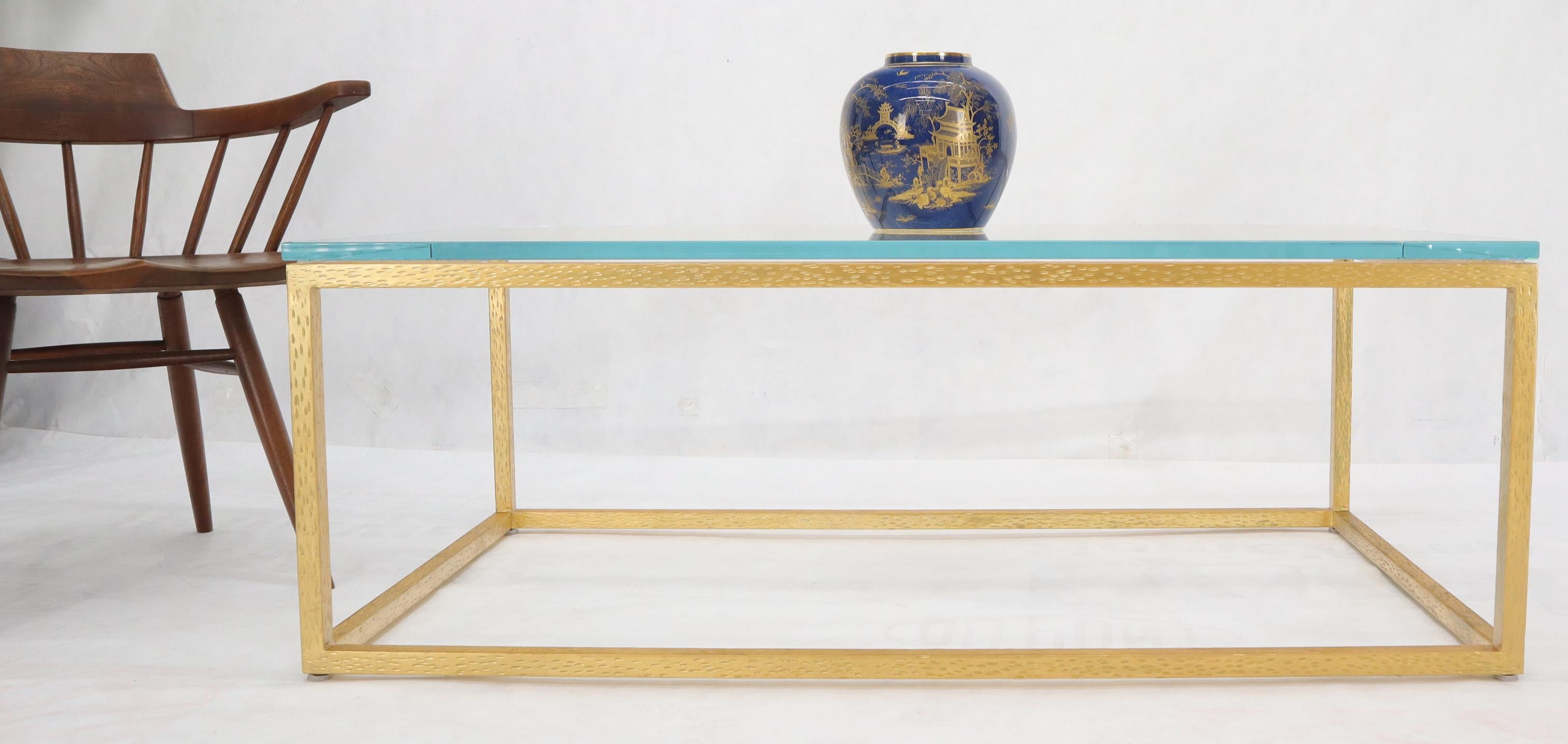 Mid-Century Modern Gold Gilt Rectangle Frame Thick Glass Top Coffee Table For Sale