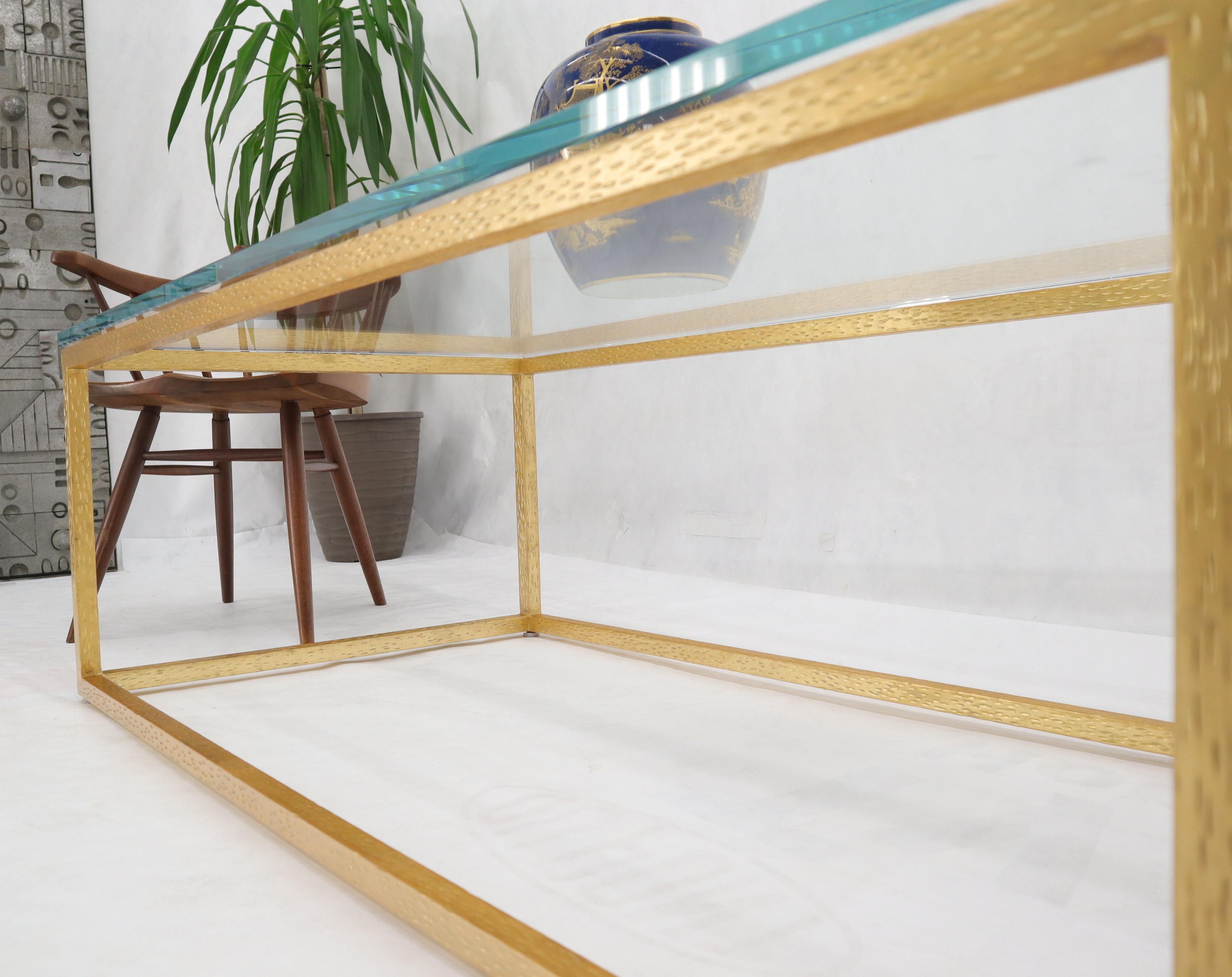 Unknown Gold Gilt Rectangle Frame Thick Glass Top Coffee Table For Sale