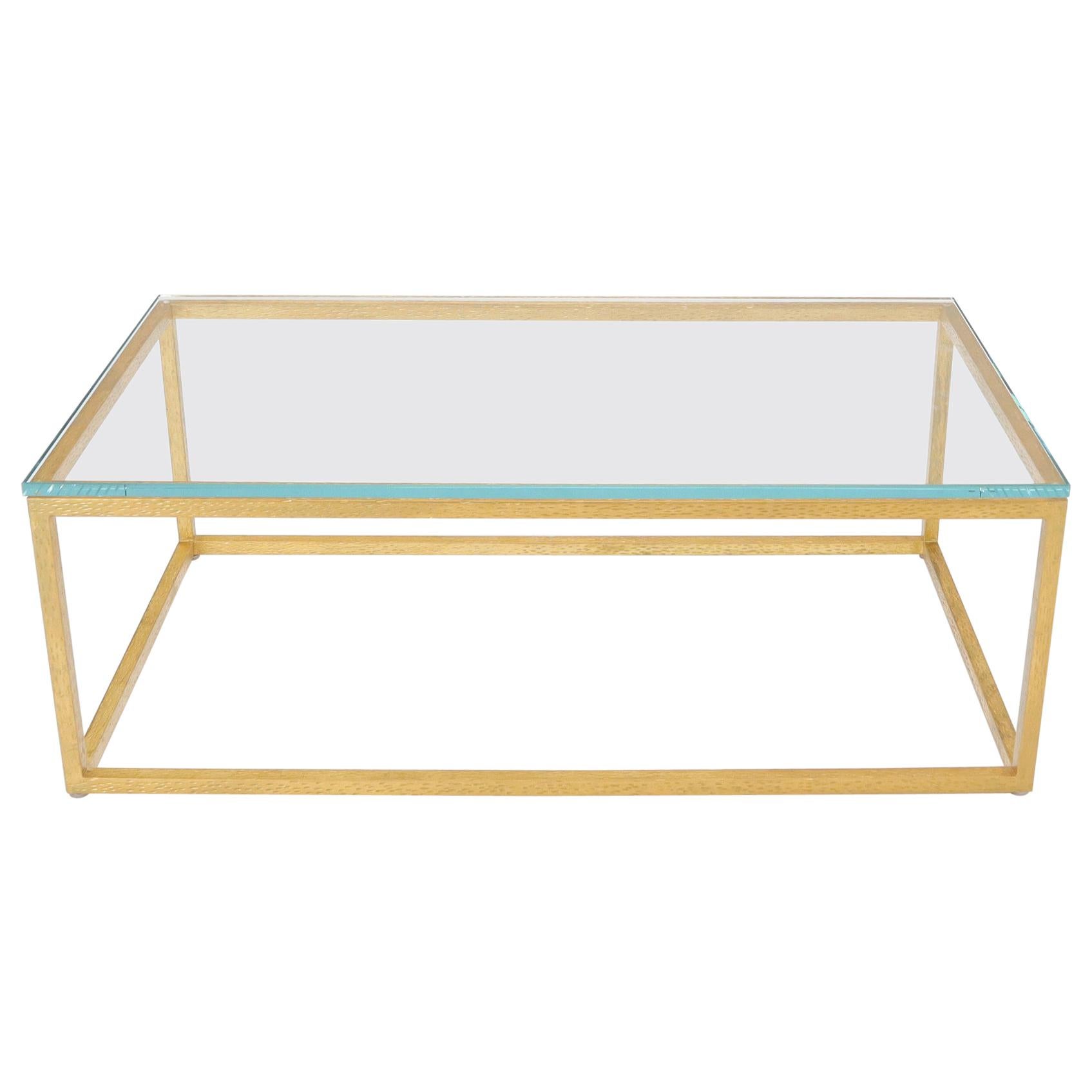 Gold Gilt Rectangle Frame Thick Glass Top Coffee Table For Sale