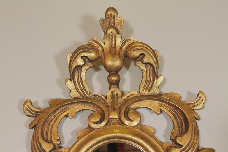 Gold Gilt Rococo Style Carved Wood Mirror Made in Spain For Sale at 1stDibs