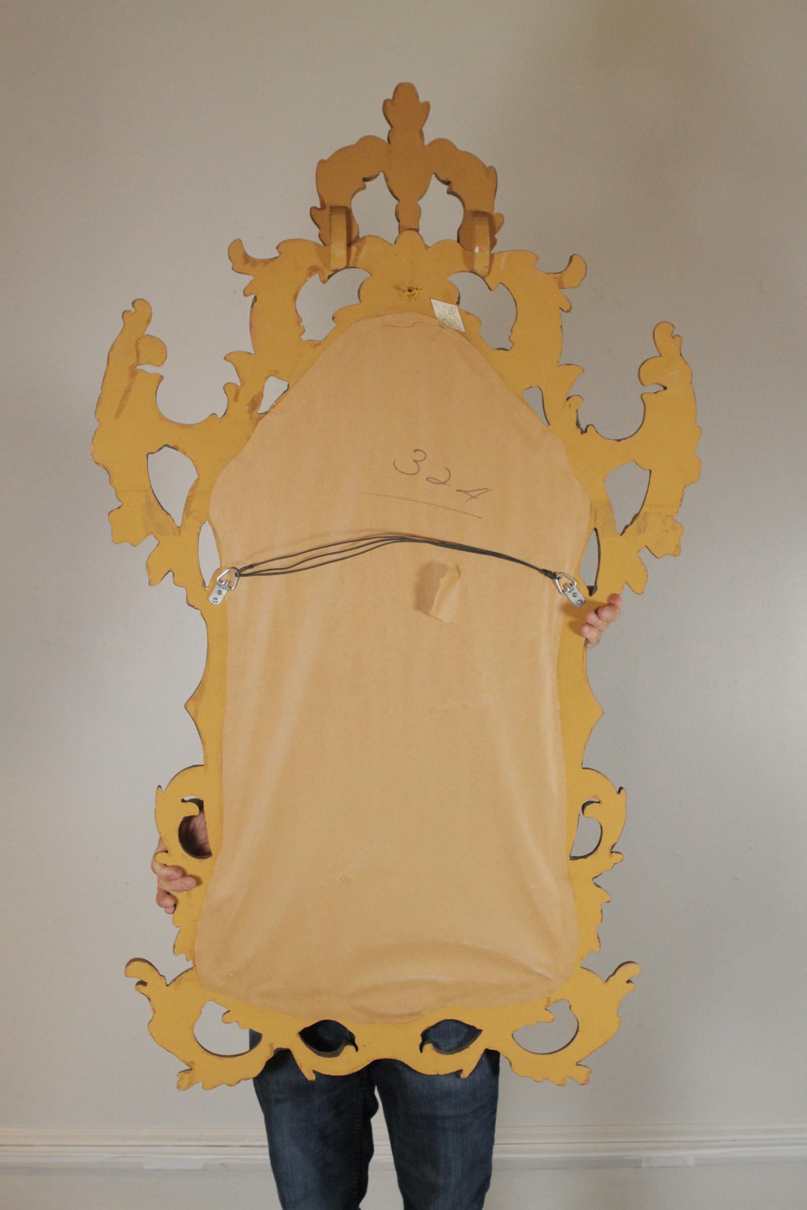 Gold Gilt Rococo Style Carved Wood Mirror Made in Spain In Excellent Condition In Lambertville, NJ