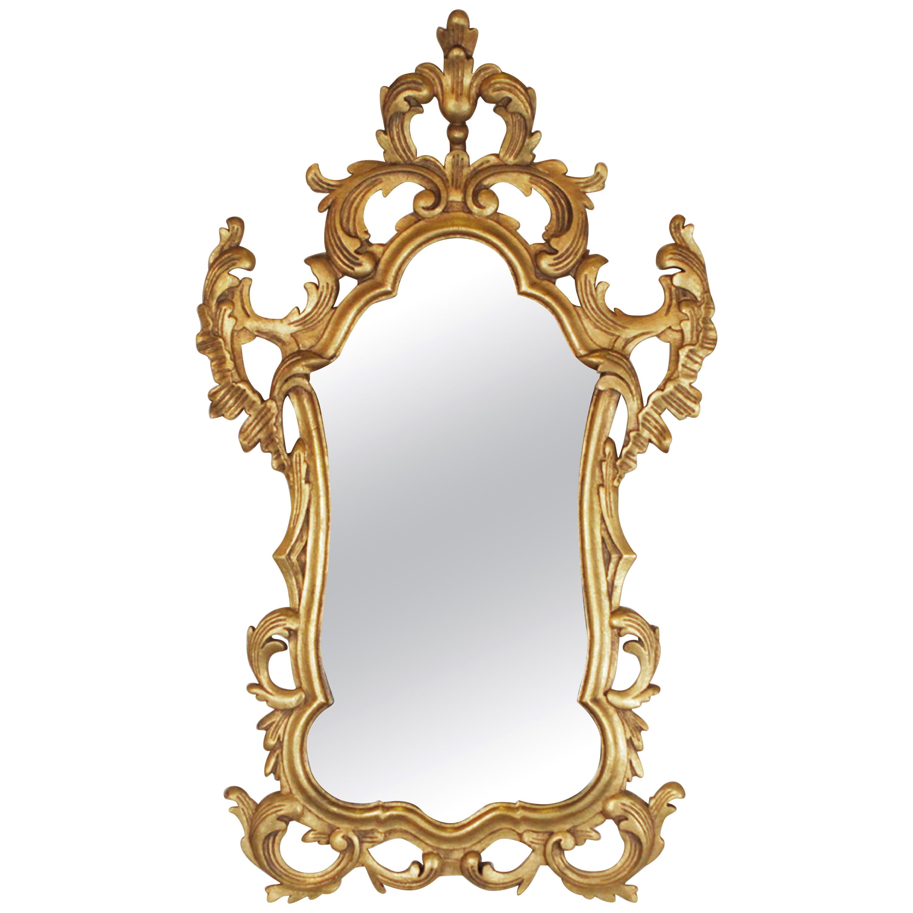 Gold Gilt Rococo Style Carved Wood Mirror Made in Spain