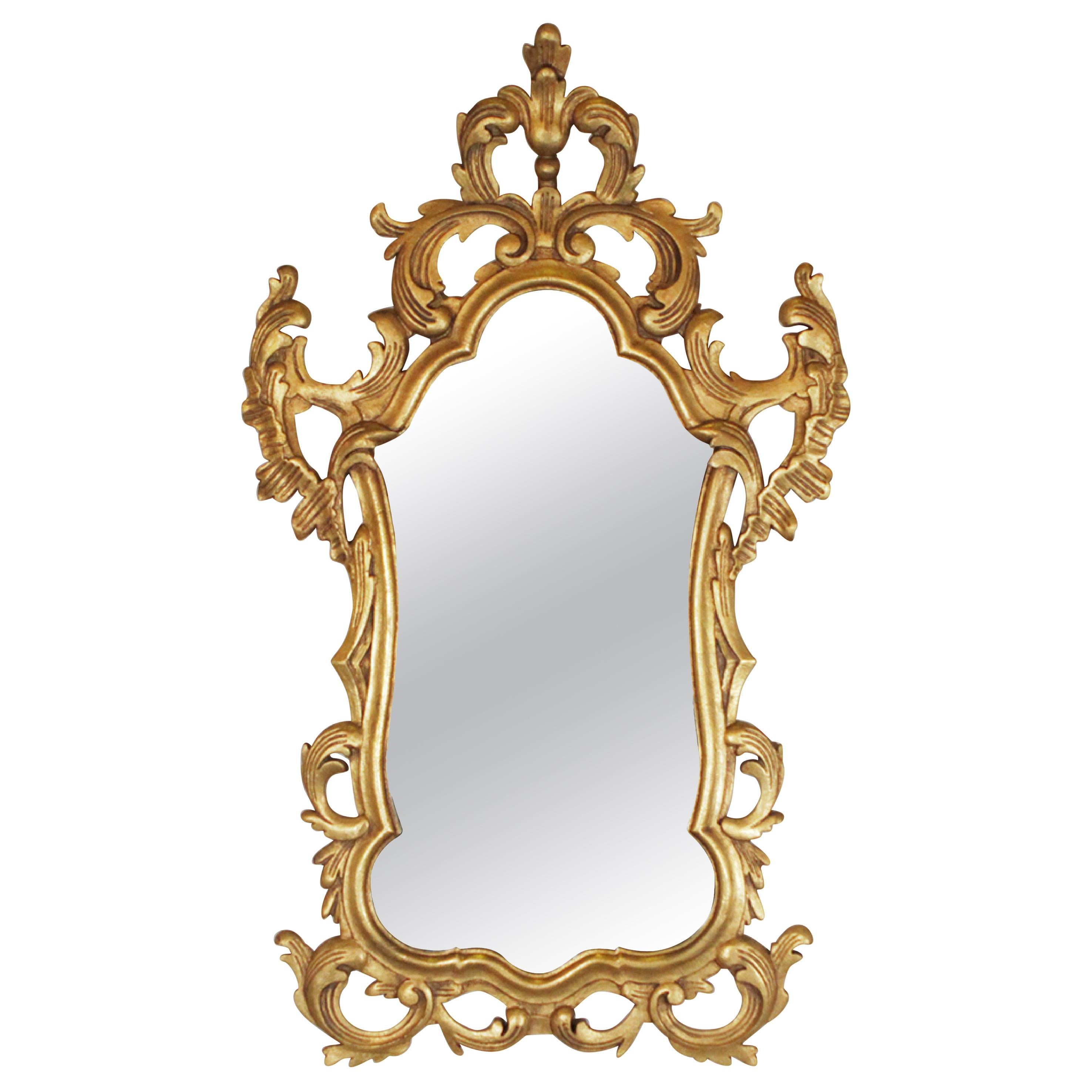 Gold Gilt Rococo Style Carved Wood Mirror, Made in Spain For Sale