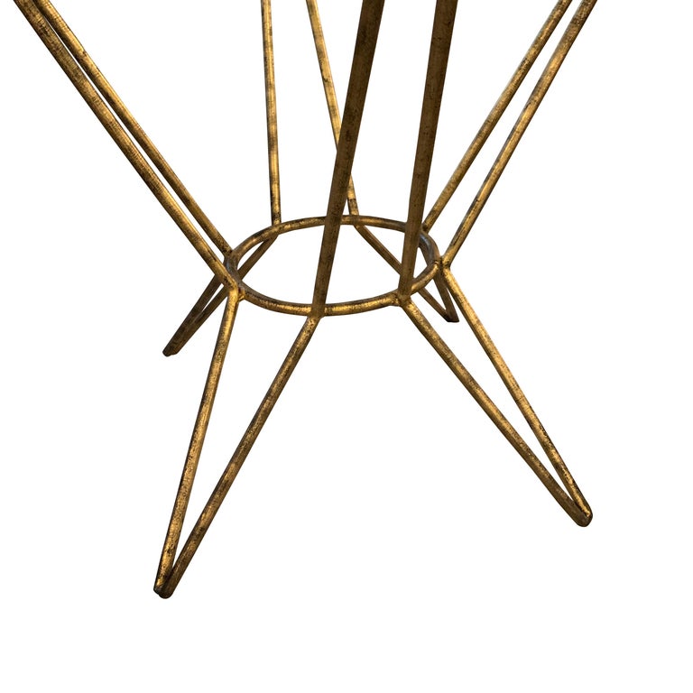 Gold Gilt Base Round Glass Top Side Table, France, Midcentury For Sale