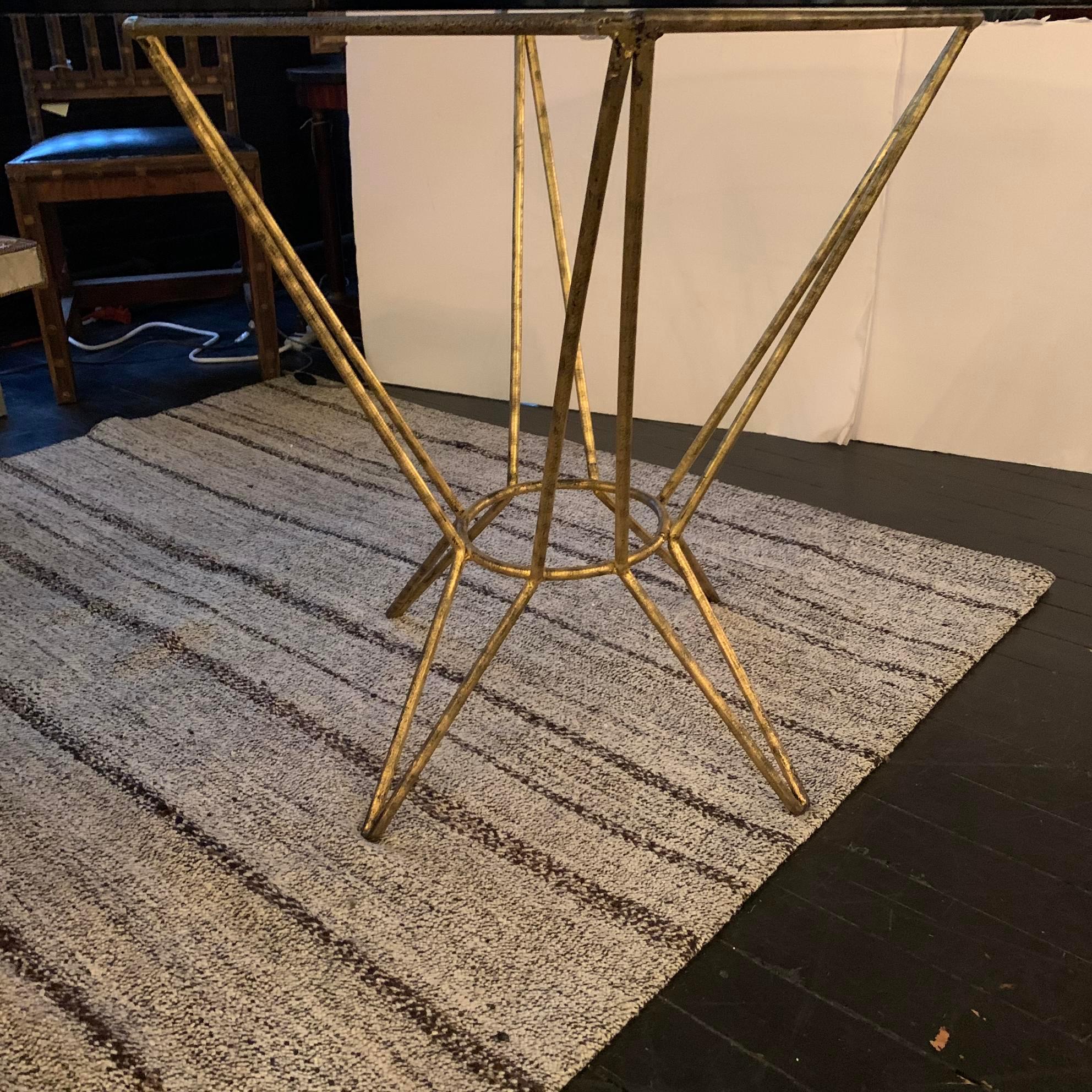 Gold Gilt Base Round Glass Top Side Table, France, Midcentury In Good Condition For Sale In New York, NY