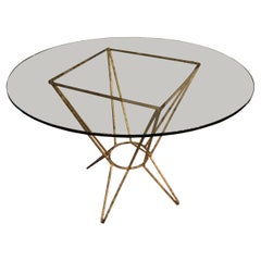 Gold Gilt Base Round Glass Top Side Table, France, Midcentury