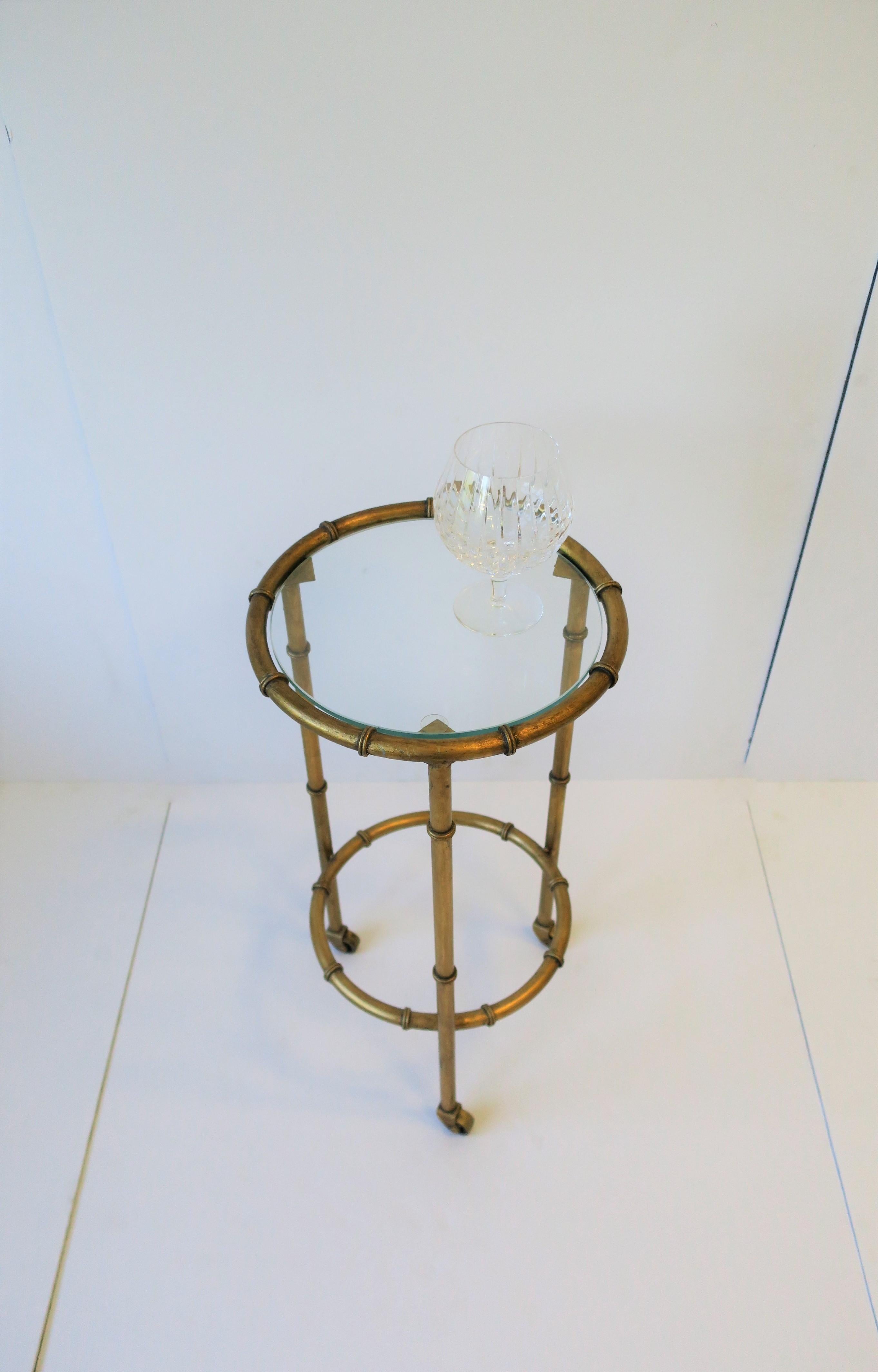 Glass Gold Gilt Round Side or Drinks Table