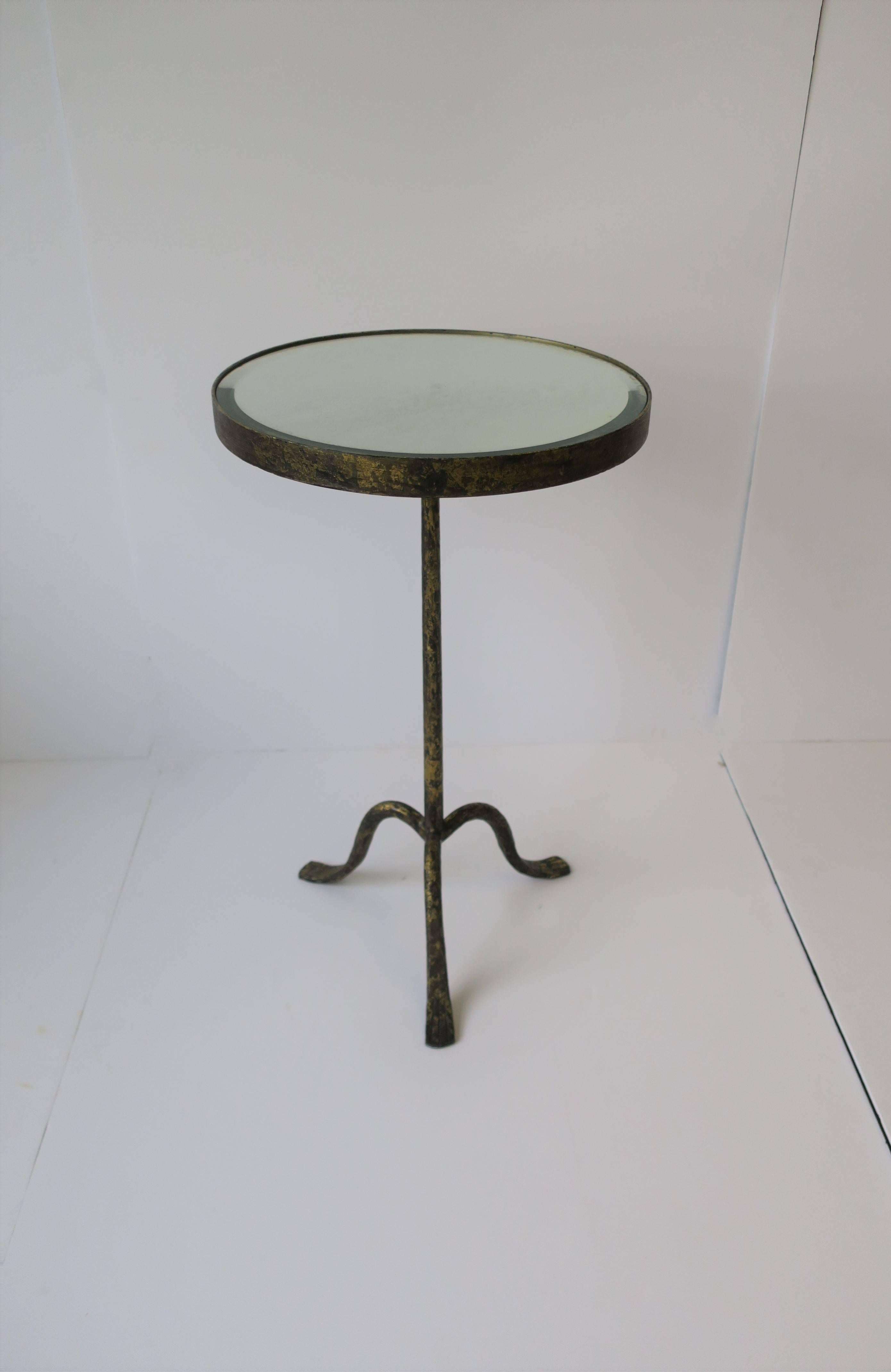 American Gold Gilt Round Gueridon Side Table with Mirror Glass Top