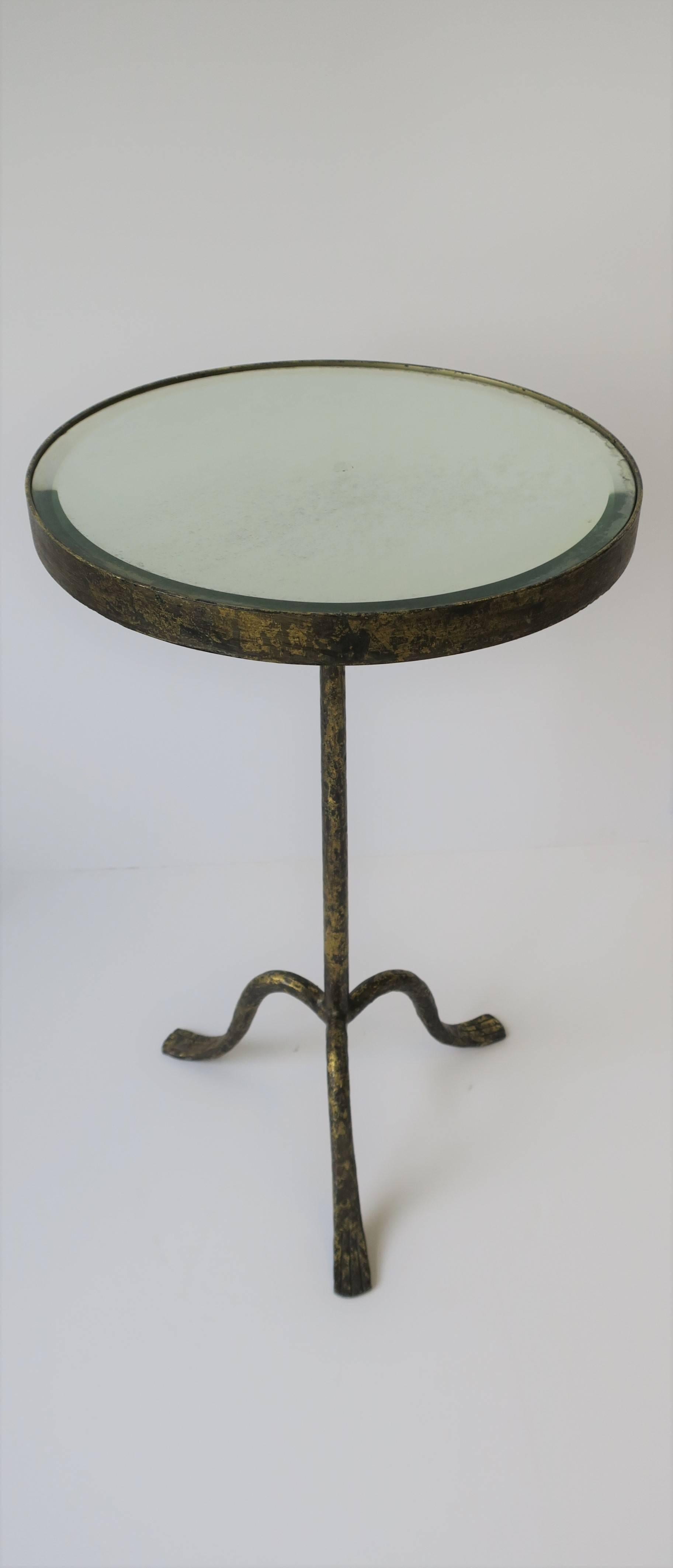 Metal Gold Gilt Round Gueridon Side Table with Mirror Glass Top