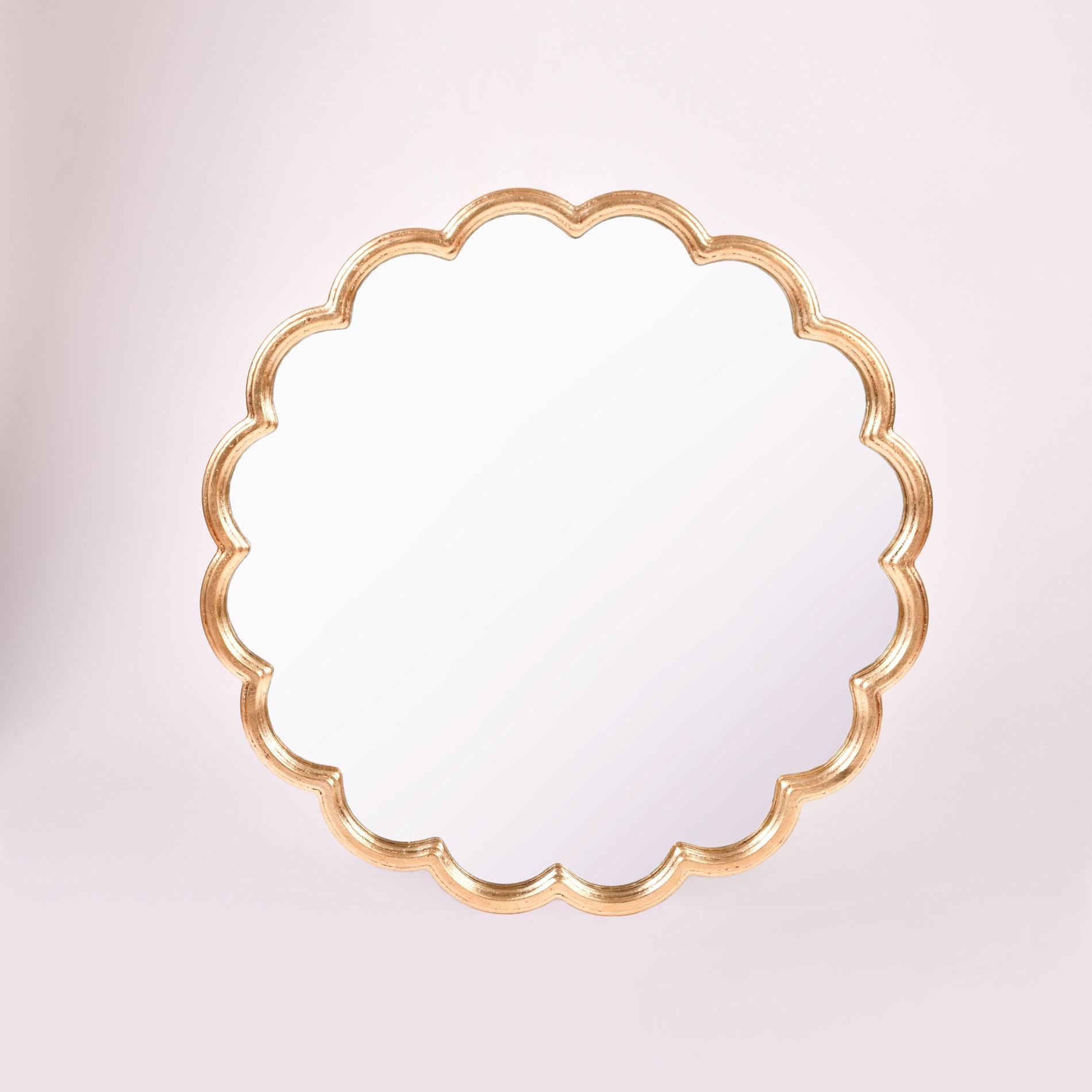Cast Gold Leaf Scalloped Circular 'Monaco' Mirror For Sale