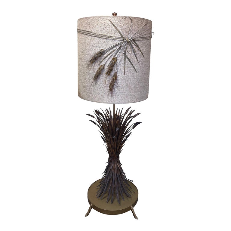 Gold Gilt Sheaf of Wheat Italian Floor Lamp with Original Shade For