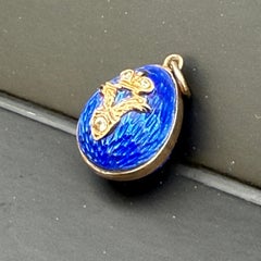 Gold Gilt Silver Blue Enamel Egg Pendant Charm