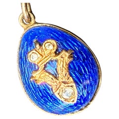 Gold Gilt Silver Blue Enamel Egg Pendant Charm