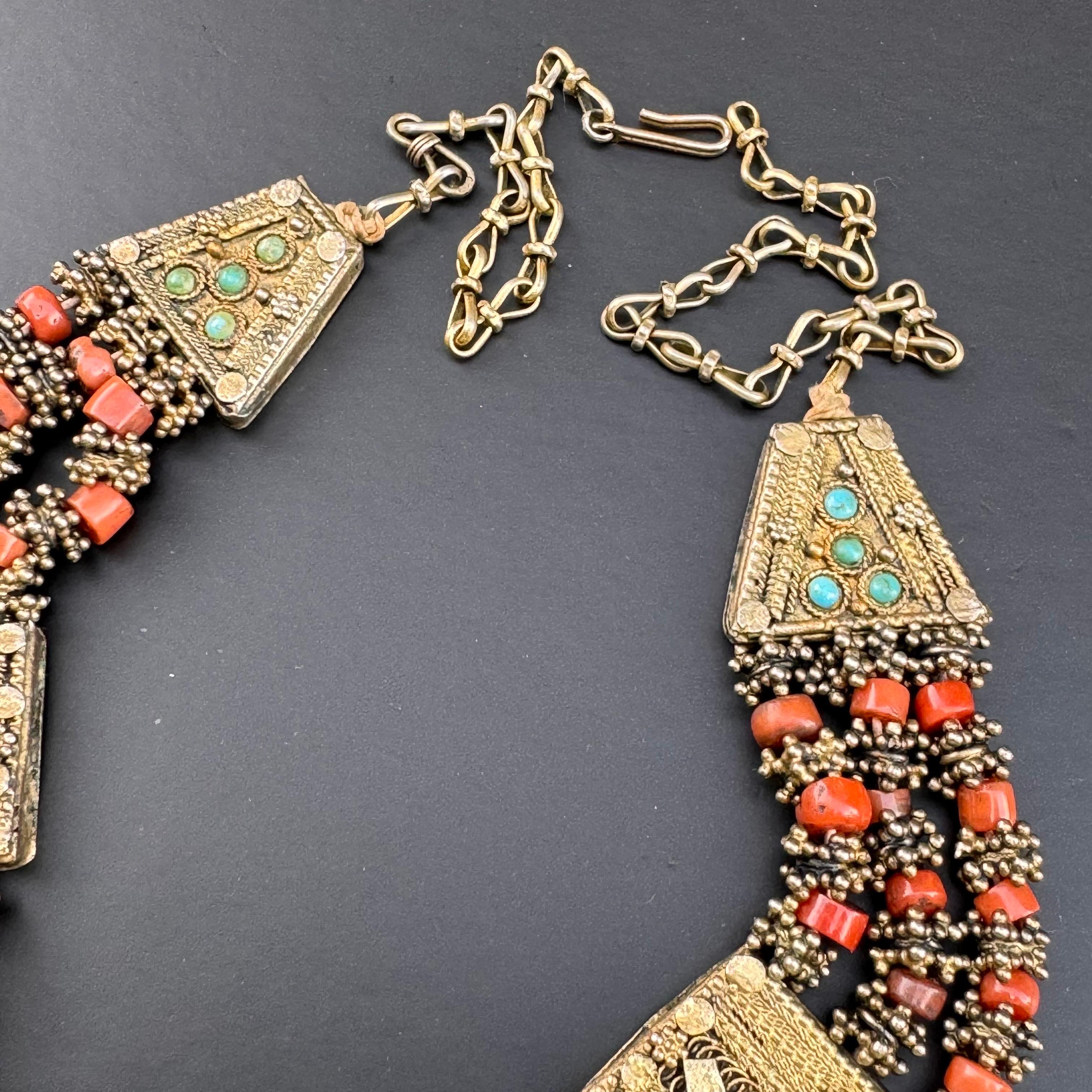 Gold gilt silver Coral bin necklace Handmade 5