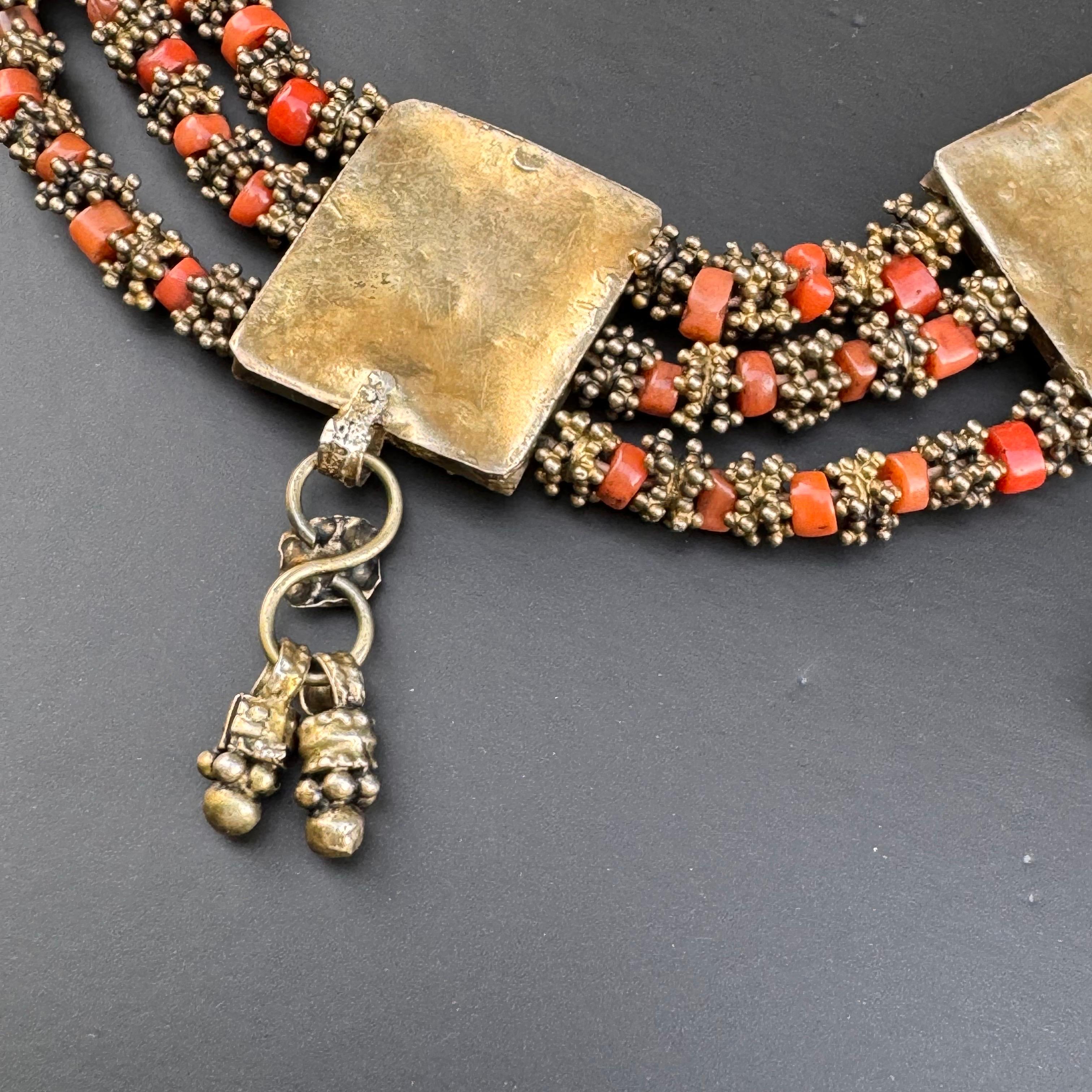 Gold gilt silver Coral bin necklace Handmade 7