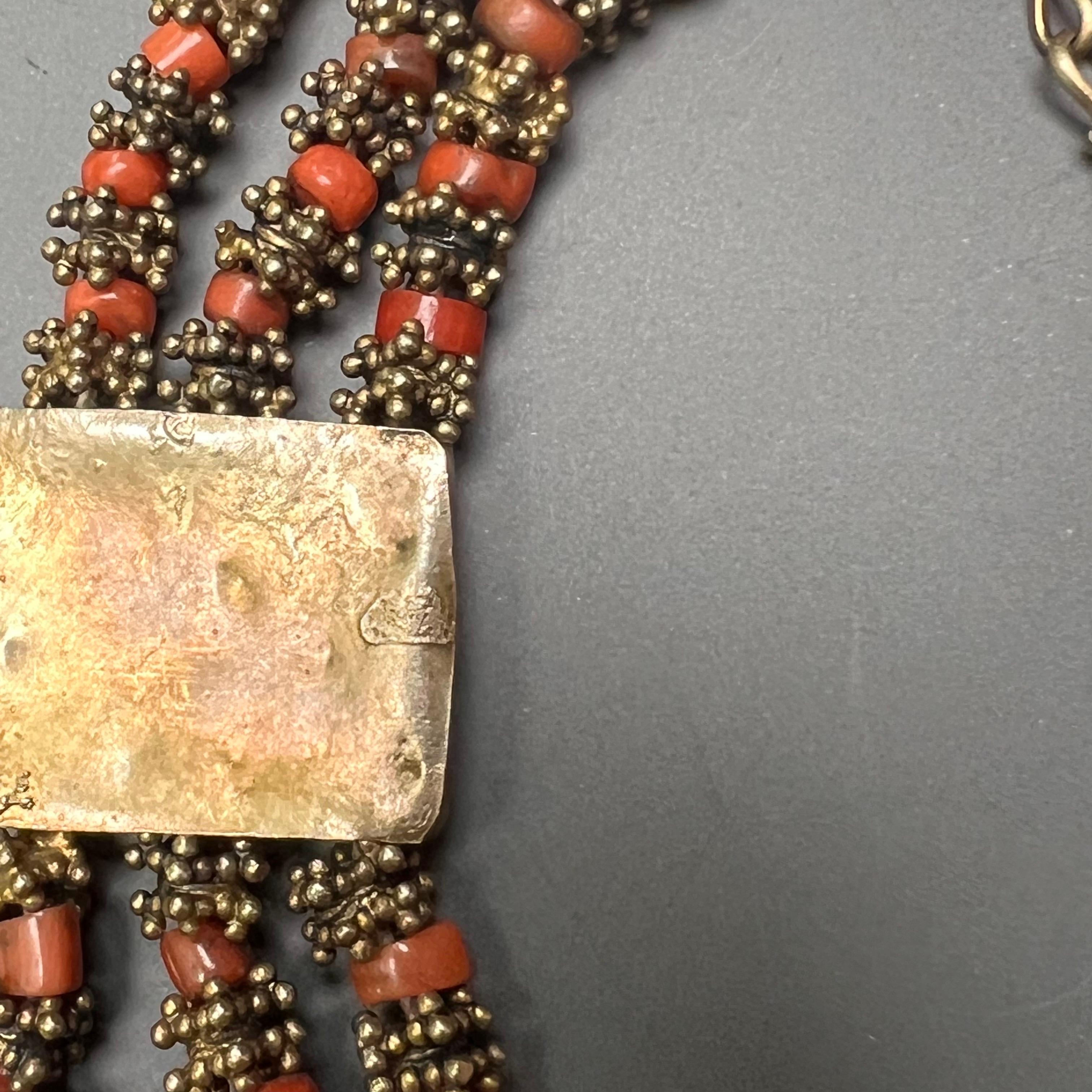 Gold gilt silver Coral bin necklace Handmade 8