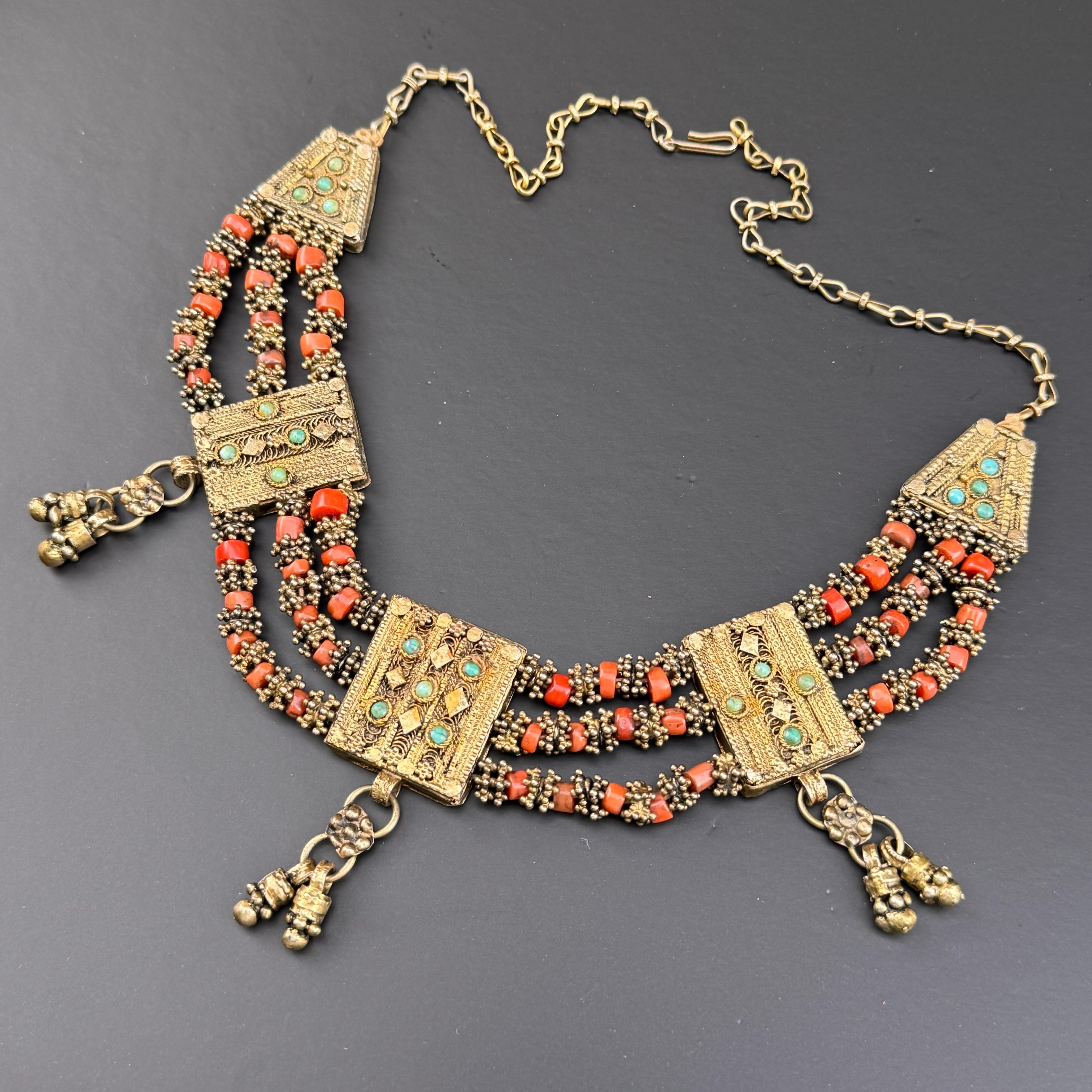 Gold gilt silver Coral bin necklace Handmade 9