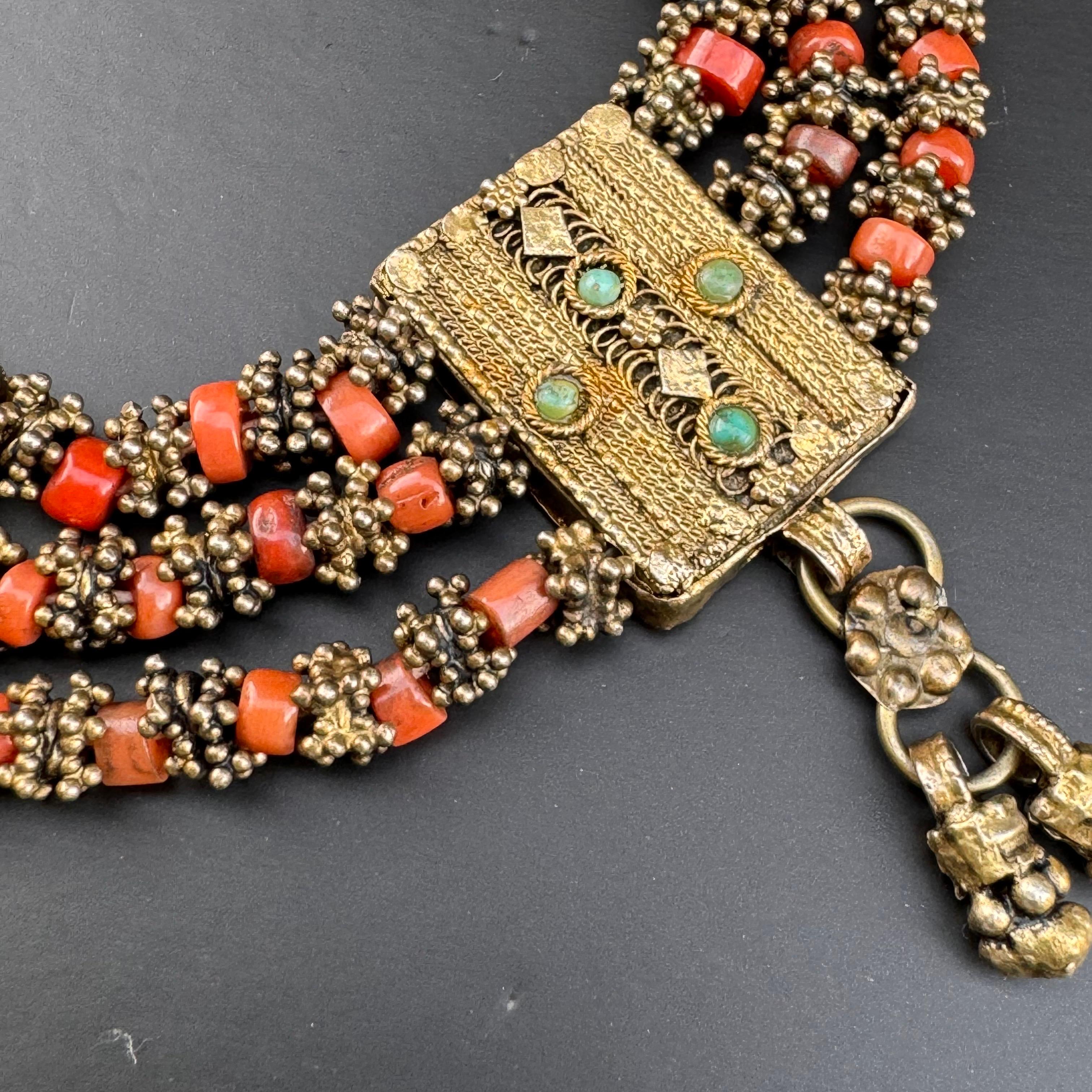 Gold gilt silver Coral bin necklace Handmade 3