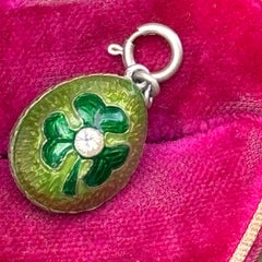 Gold Gilt  Silver  Enamel Egg Pendant Charm 3 Clover Leaf