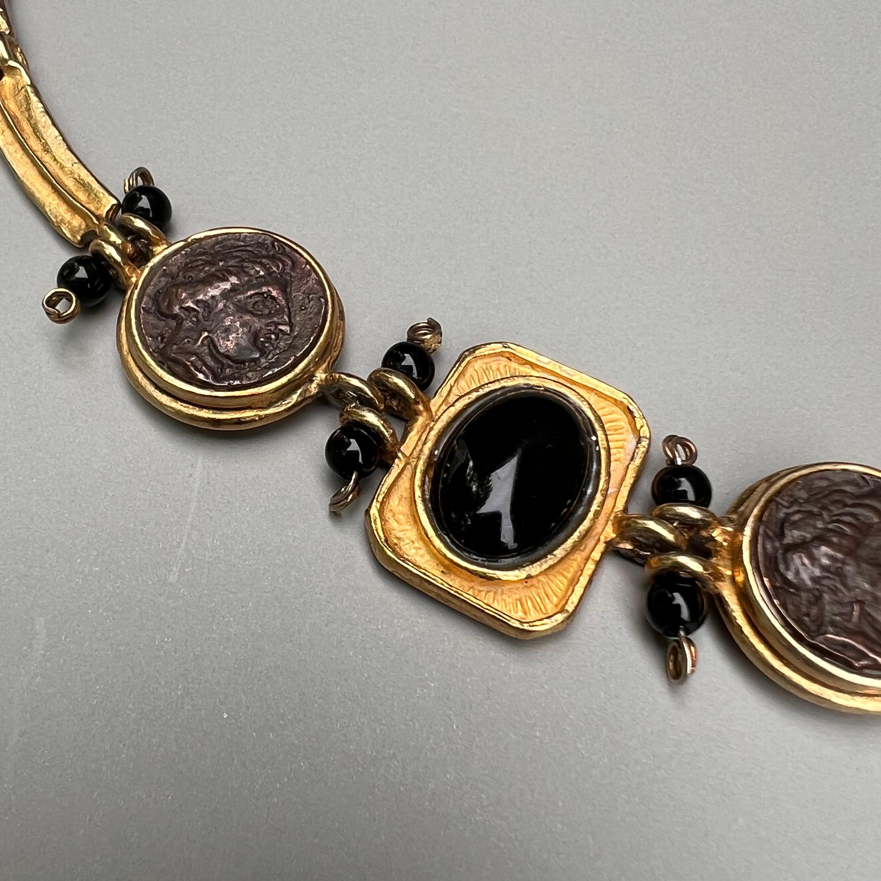 Gold Gilt sterling silver Coin Necklace Designer Jewelry In Good Condition For Sale In Plainsboro, NJ