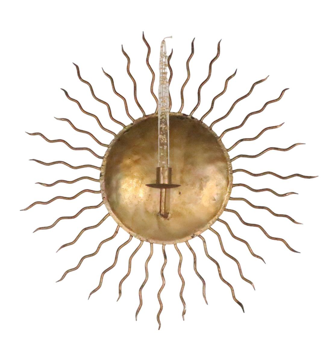 Gold Gilt Sun Burst Sconce Made in Italy c. 1970's  For Sale 6