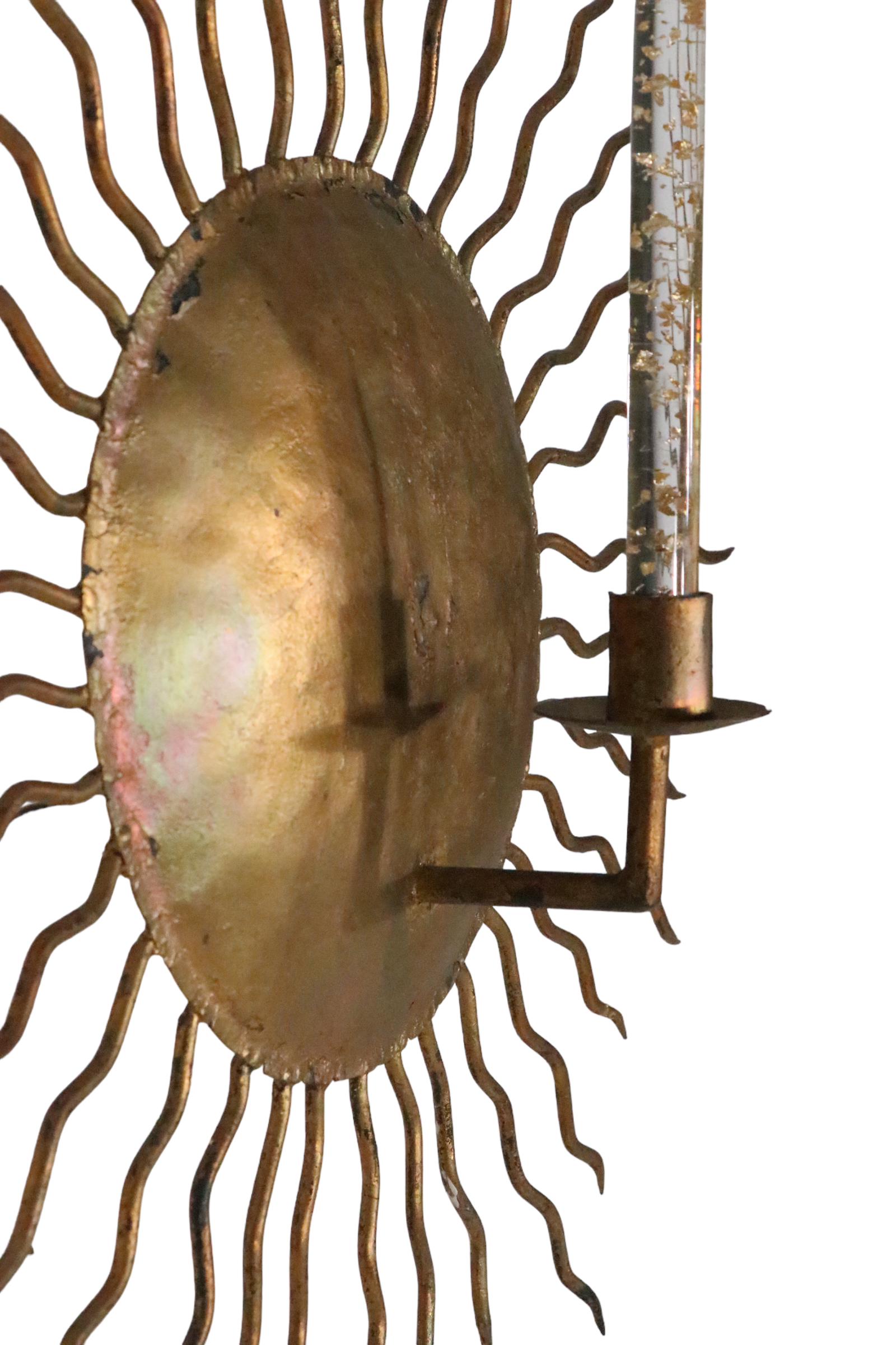 Gold Gilt Sun Burst Sconce Made in Italy c. 1970's  For Sale 12